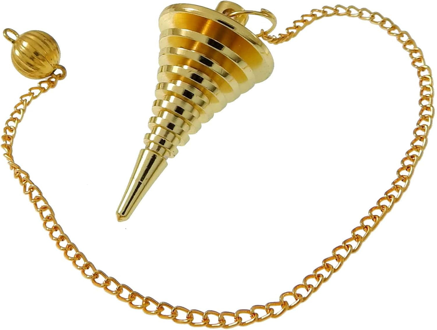 Brass Metal Spiral Pendulum with 9 Ring Coil - Designer Cone Shape for Divination and Healing Dowsing