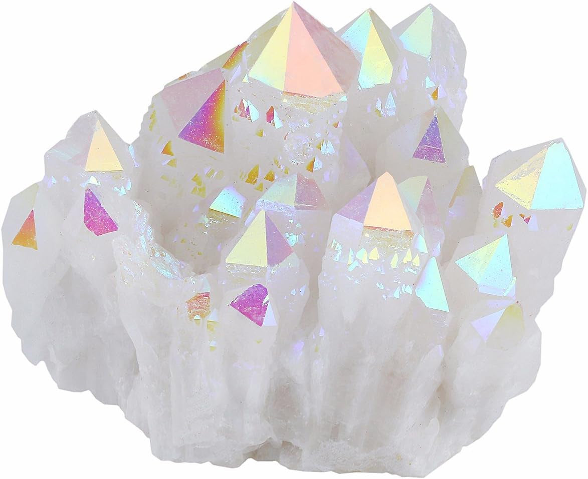 Mookaitedecor Titanium-Coated Natural Rock Crystal Cluster Geode Specimen in Purple and Gold