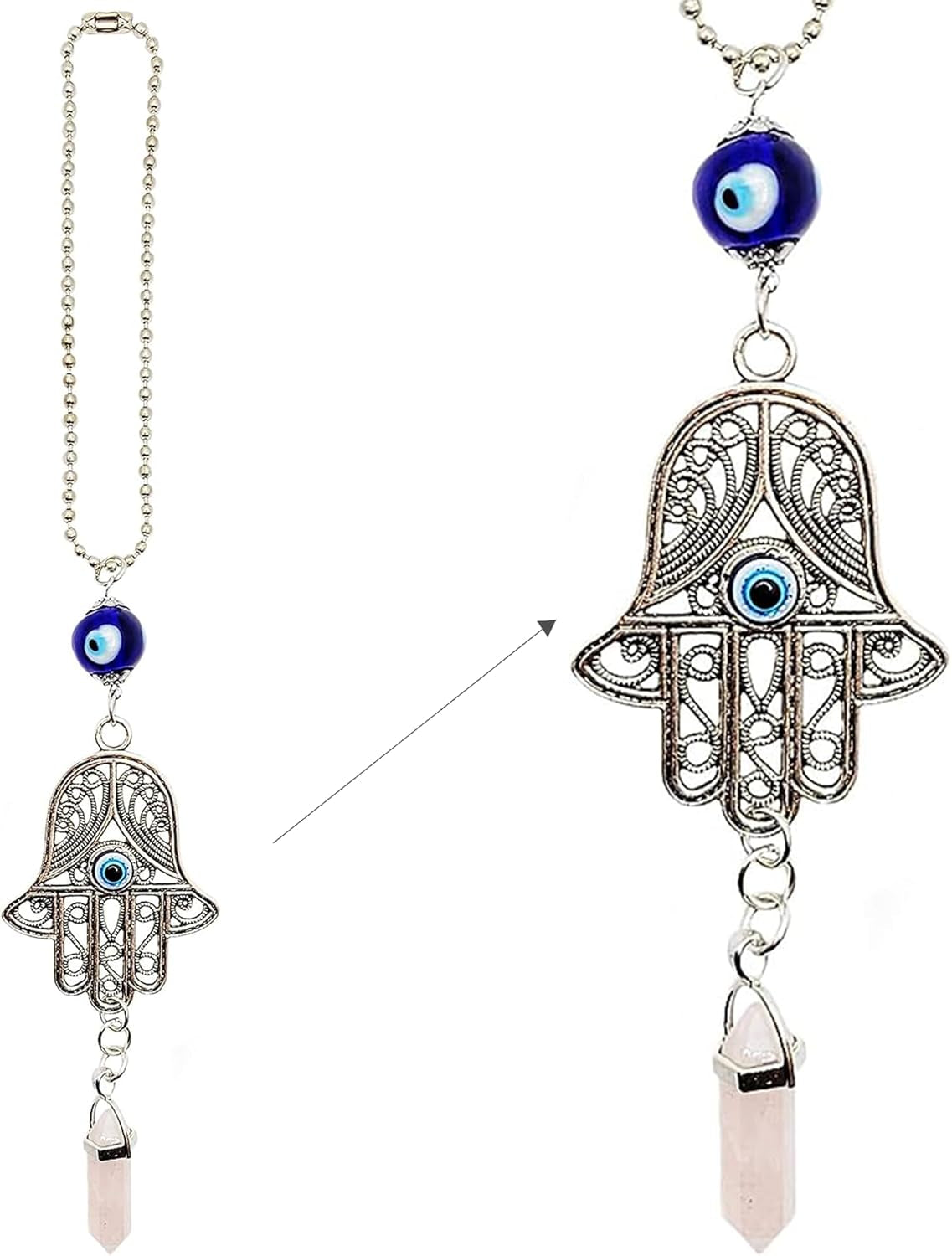 LUCKBOOSTIUM Hand Protection Amulet - Evil Eye Rearview Mirror Hanging Ornament and Good Luck Charm (2" x 11", White Turquoise)