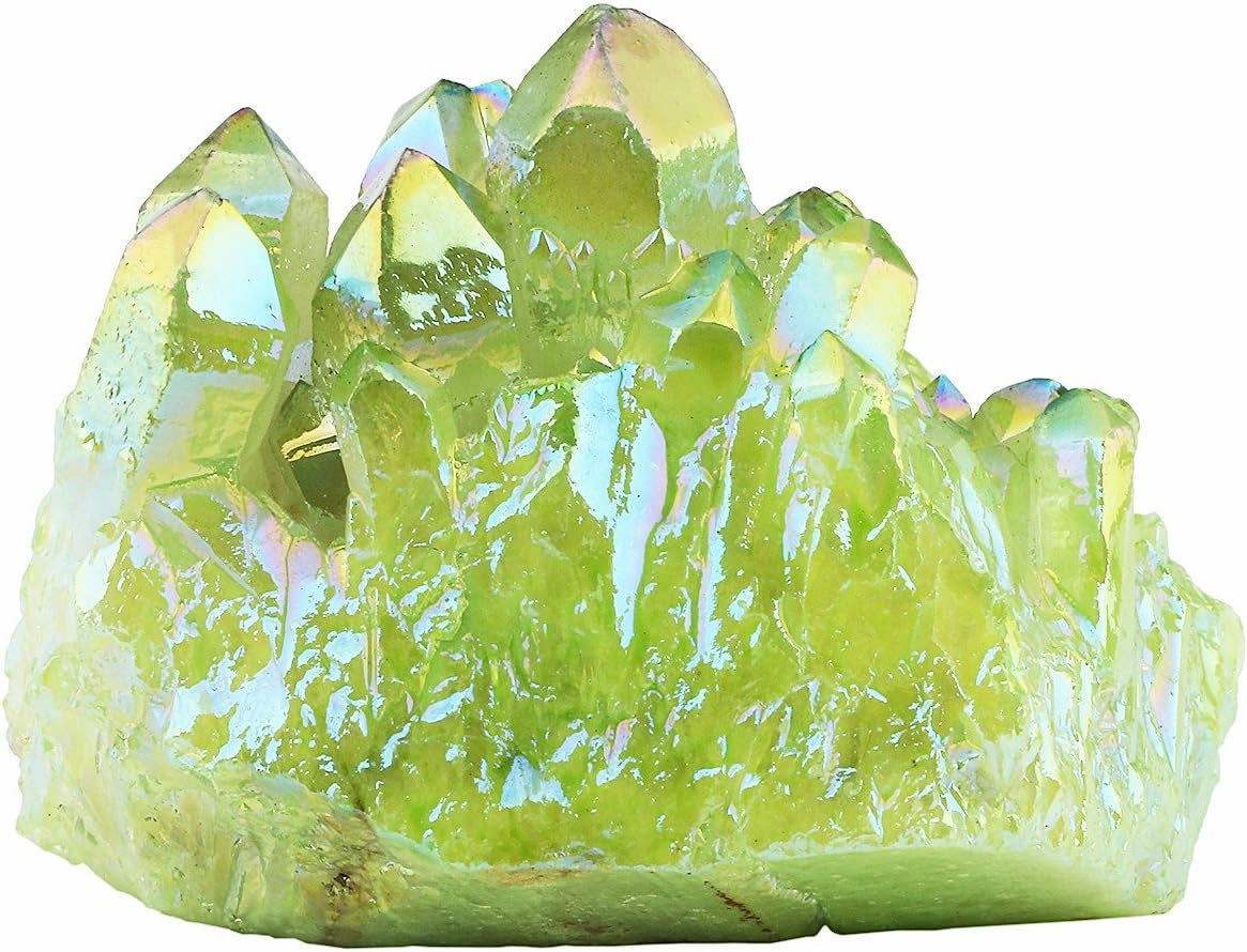 Mookaitedecor Titanium-Coated Natural Rock Crystal Cluster Geode Specimen in Purple and Gold