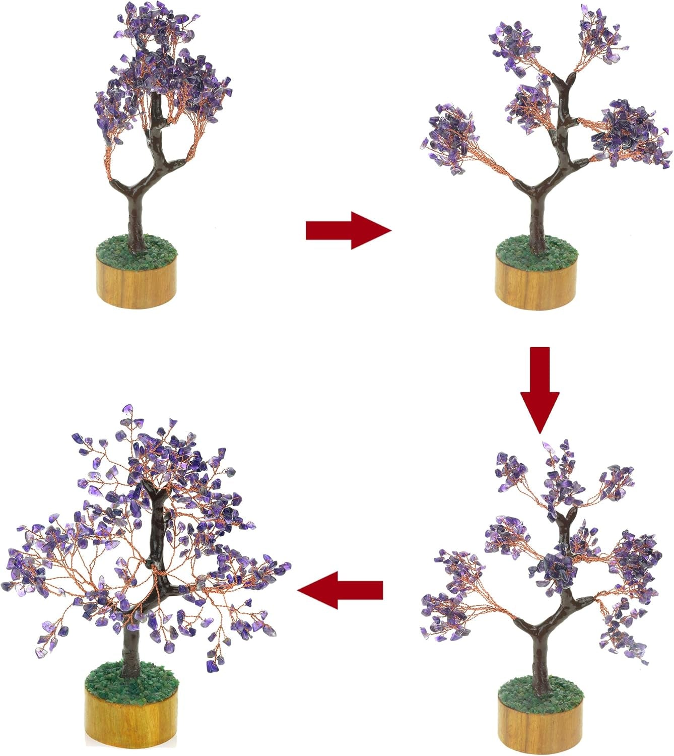 Amethyst Chakra Gemstone Money Tree of Life with Necklace - Handmade Spiritual Decor and Feng Shui Healing Crystal Figurine for Good Luck, Wealth, and Home Office Desk Decoration