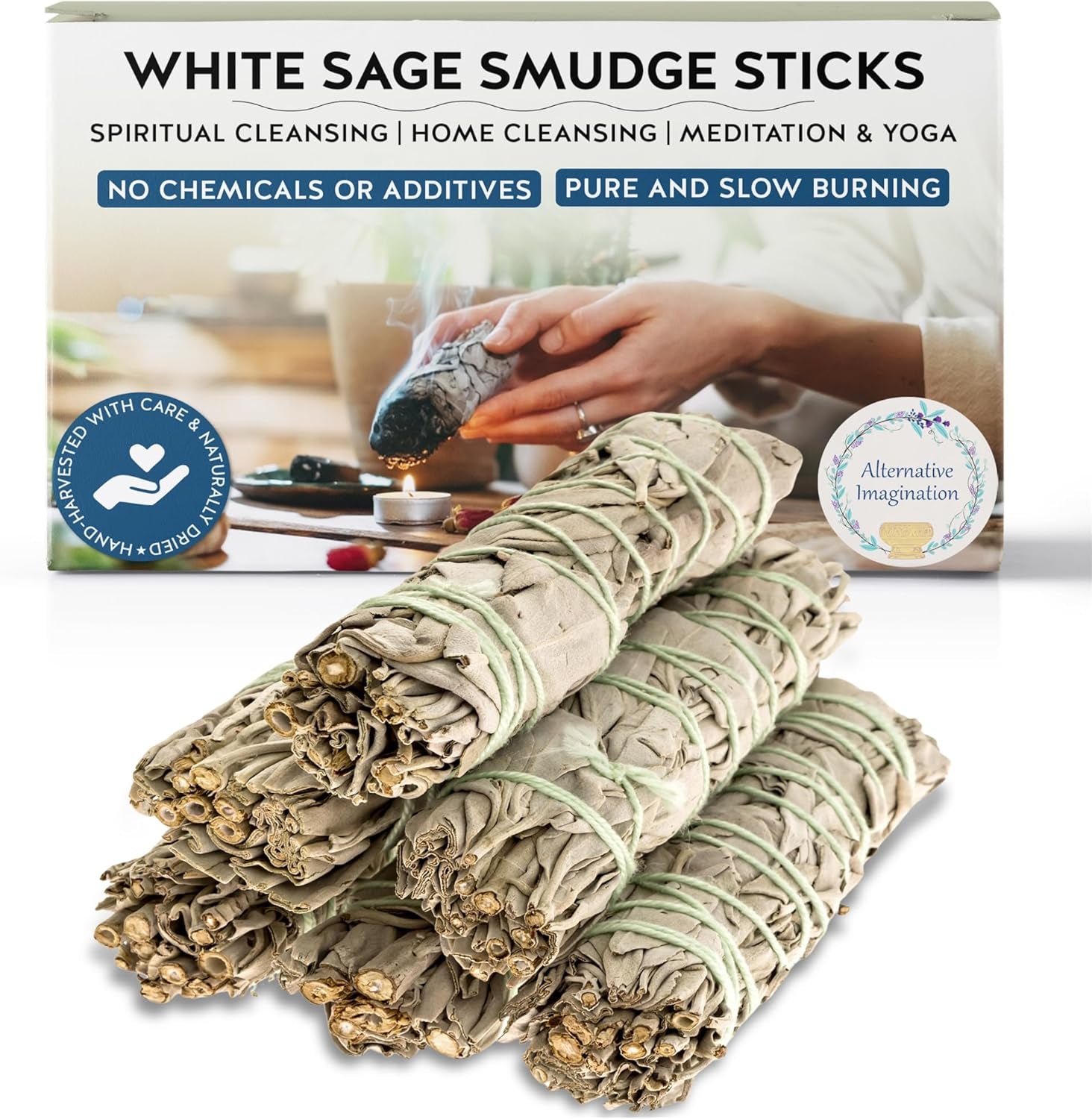 Alternative Imagination White Sage Smudge Stick Set – 3-Pack of 4-Inch Bundles for Home Cleansing, Meditation, Energy Clearing, and Spiritual Practices