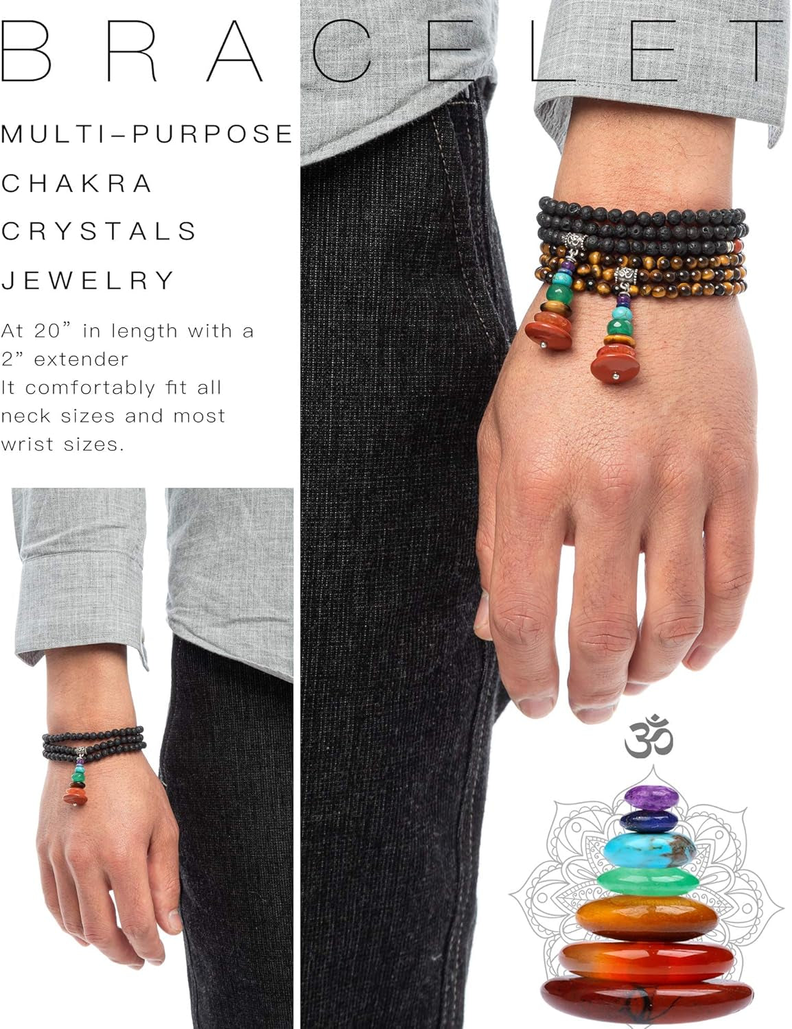 Versatile Chakra Jewelry for Men and Women - Necklaces and Bracelets for Meditation, Calmness, and Anxiety Relief