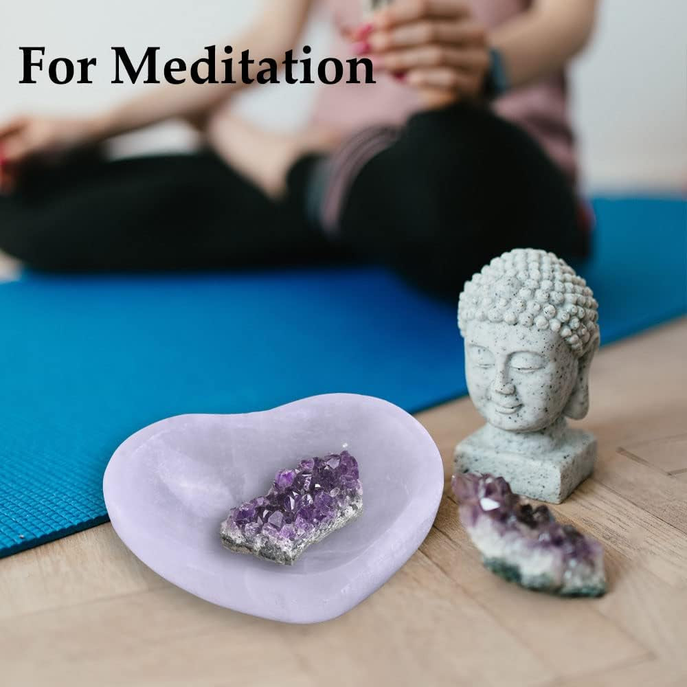 Hand-Carved 5" Heart-Shaped Selenite Bowl for Cleansing and Decoration