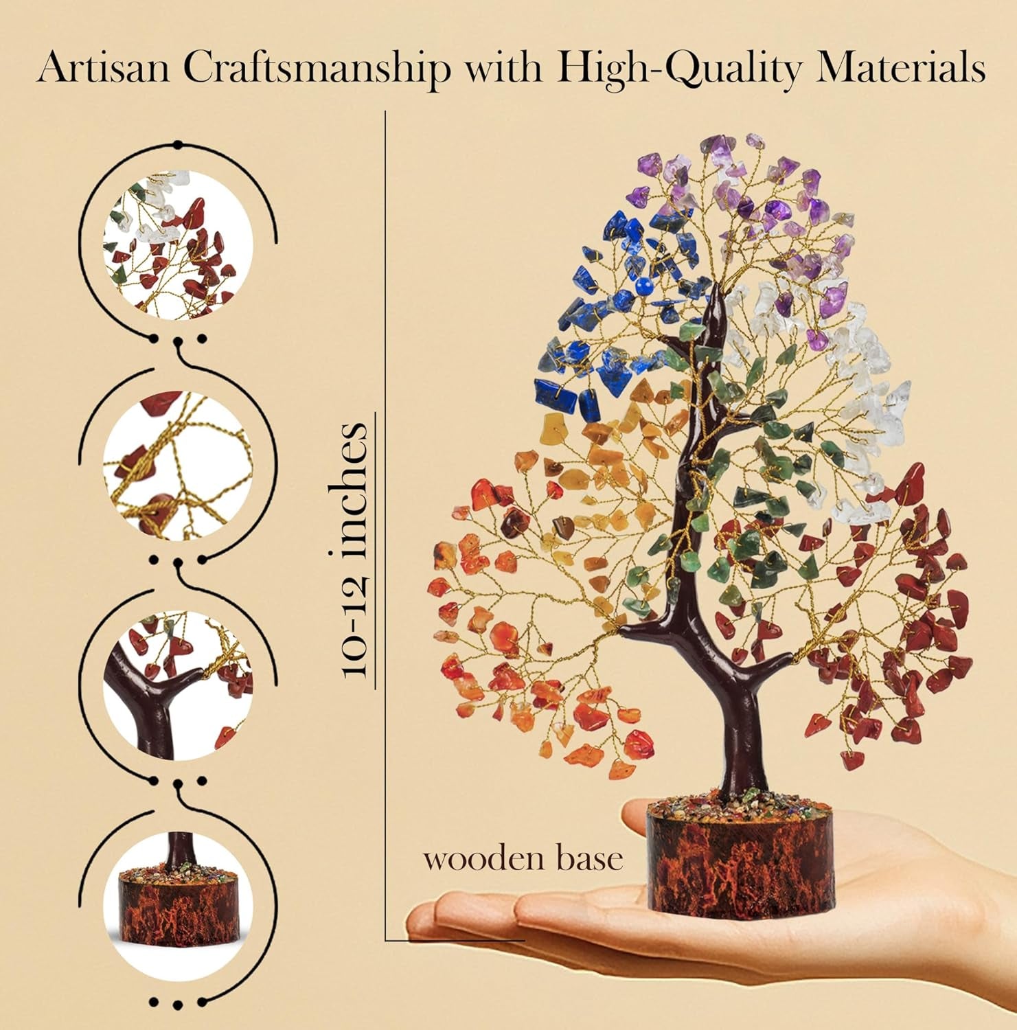 PYOR Chakra Tree with Crystals - Ideal Housewarming and Birthday Gifts for Women - Elegant Office Decor and Reiki Healing Gemstone Tree - Includes Crystal Star Merkaba