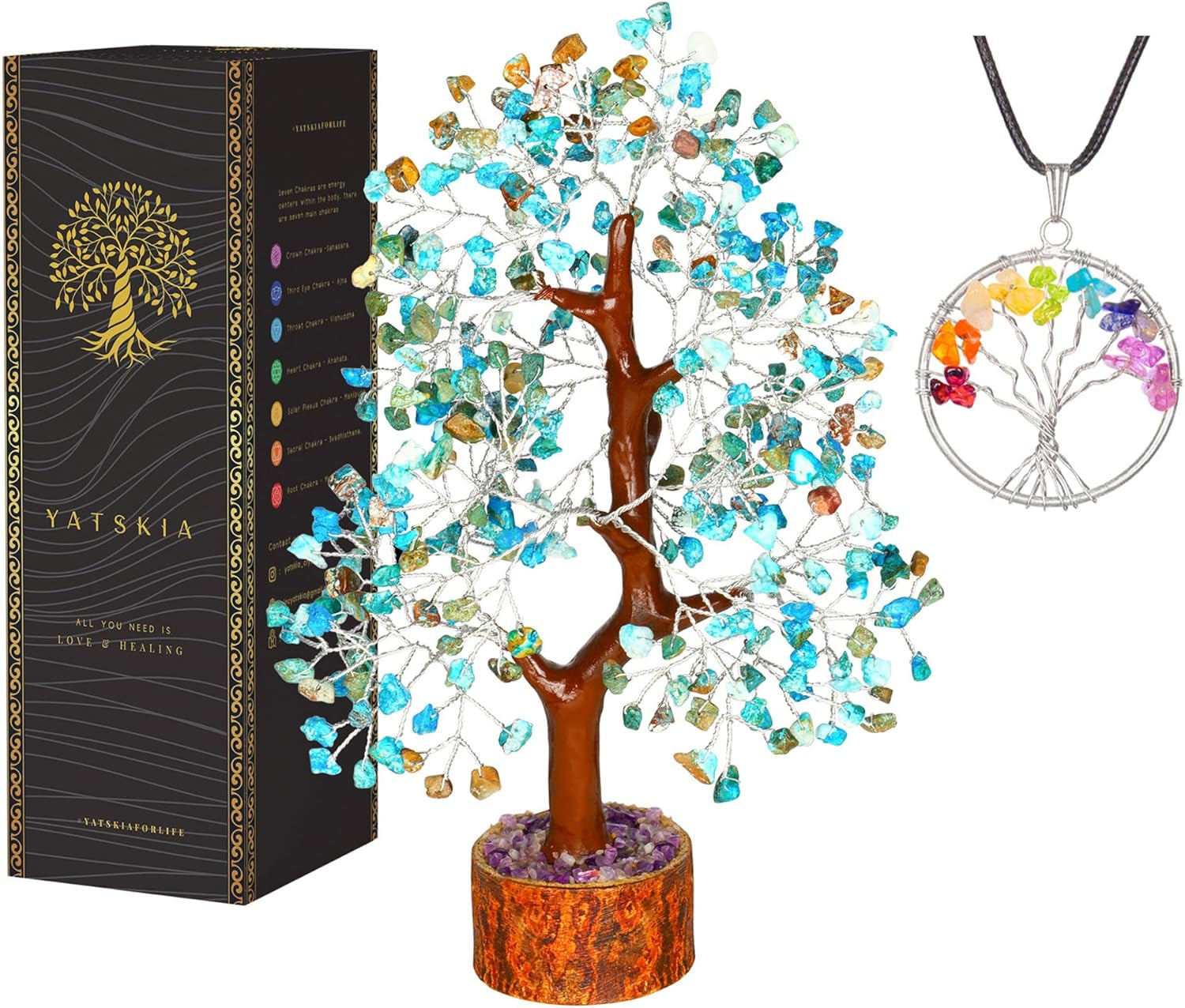 YATSKIA Rose Quartz Crystal Bonsai Tree of Life - Elegant Pink Office Decor - Gemstone Desk Decoration for Women