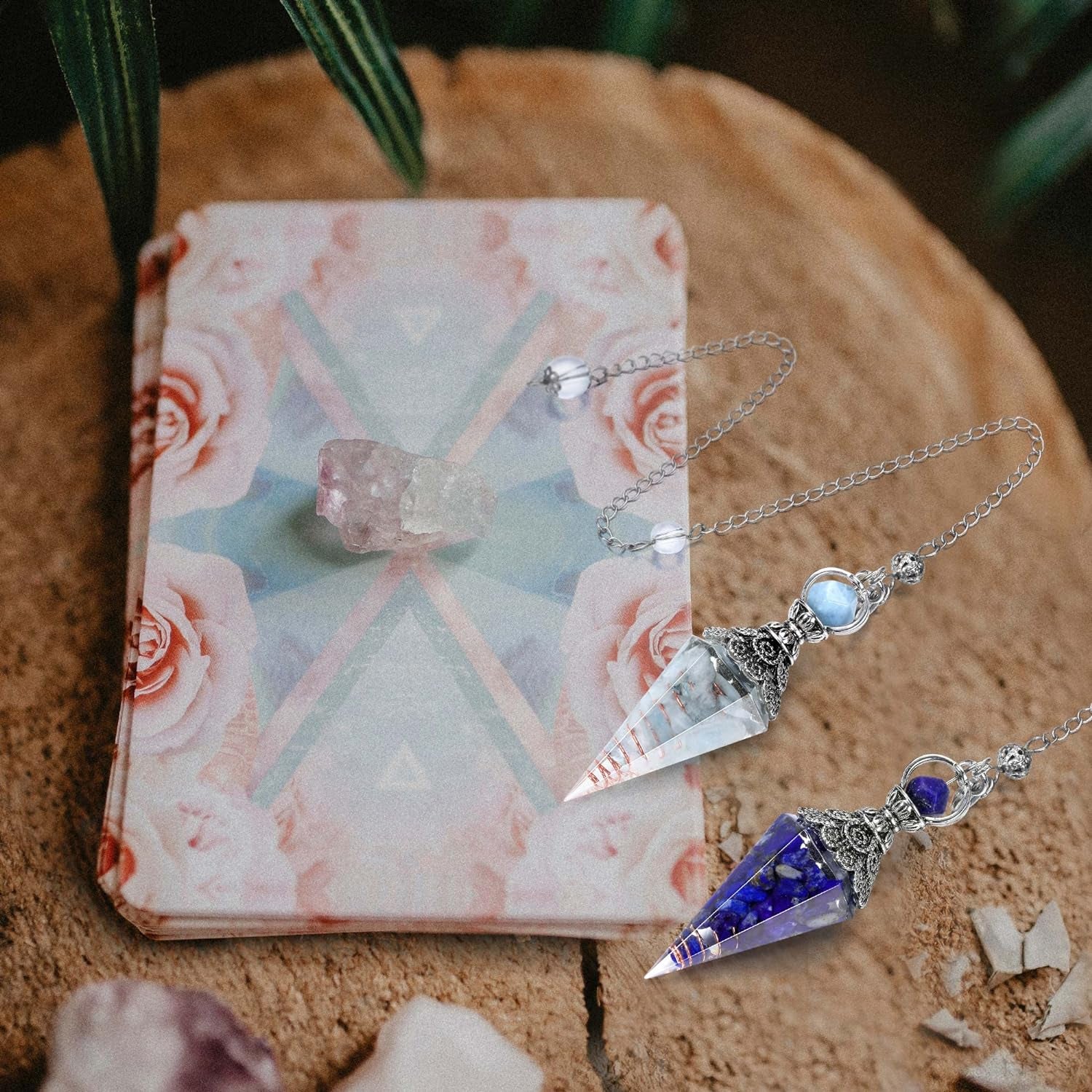 GEHECRST Natural Lapis Lazuli Healing Crystal Pendulum with Hexagonal Faceted Point, Orgone Resin Spiritual Pendant for Divination, Reiki, and Energy Balancing