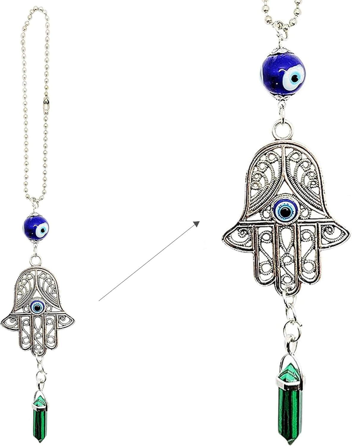 LUCKBOOSTIUM Hand Protection Amulet - Evil Eye Rearview Mirror Hanging Ornament and Good Luck Charm (2" x 11", White Turquoise)