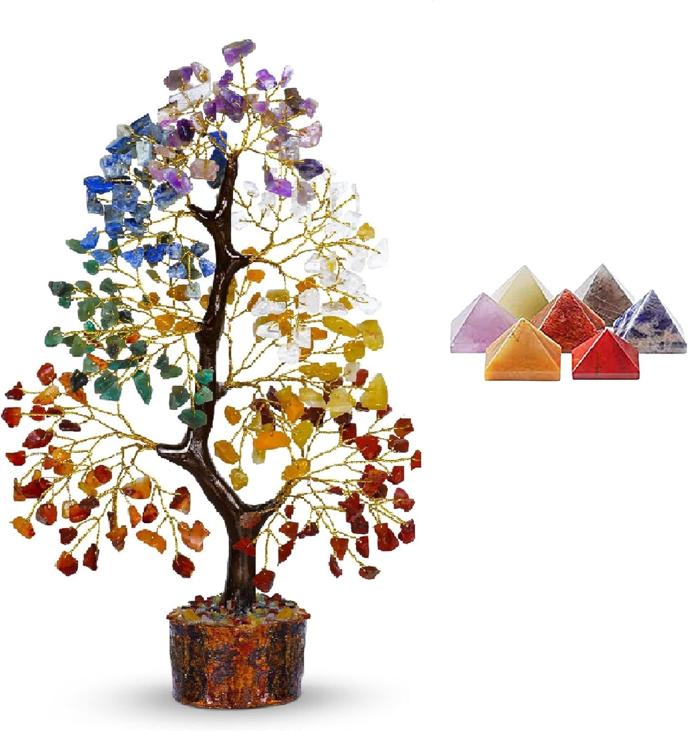 PYOR Chakra Tree with Crystals - Ideal Housewarming and Birthday Gifts for Women - Elegant Office Decor and Reiki Healing Gemstone Tree - Includes Crystal Star Merkaba