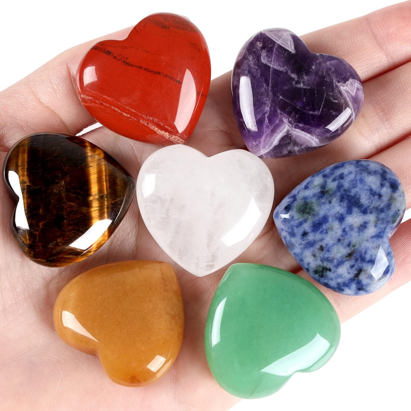 QINJIEJIE Set of 3 Large 1.2" Heart-Shaped Healing Crystals: Amethyst, Obsidian, and Tiger's Eye for Reiki Energy Balancing and Therapeutic Use