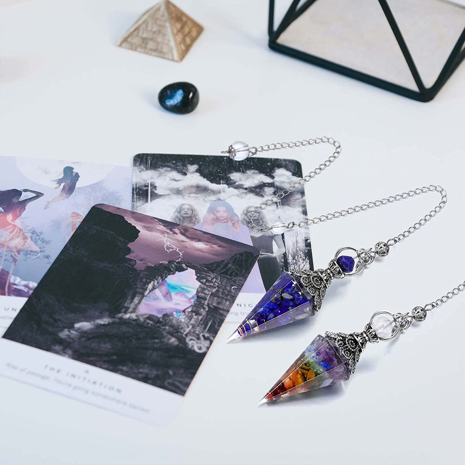 GEHECRST Natural Lapis Lazuli Healing Crystal Pendulum with Hexagonal Faceted Point, Orgone Resin Spiritual Pendant for Divination, Reiki, and Energy Balancing