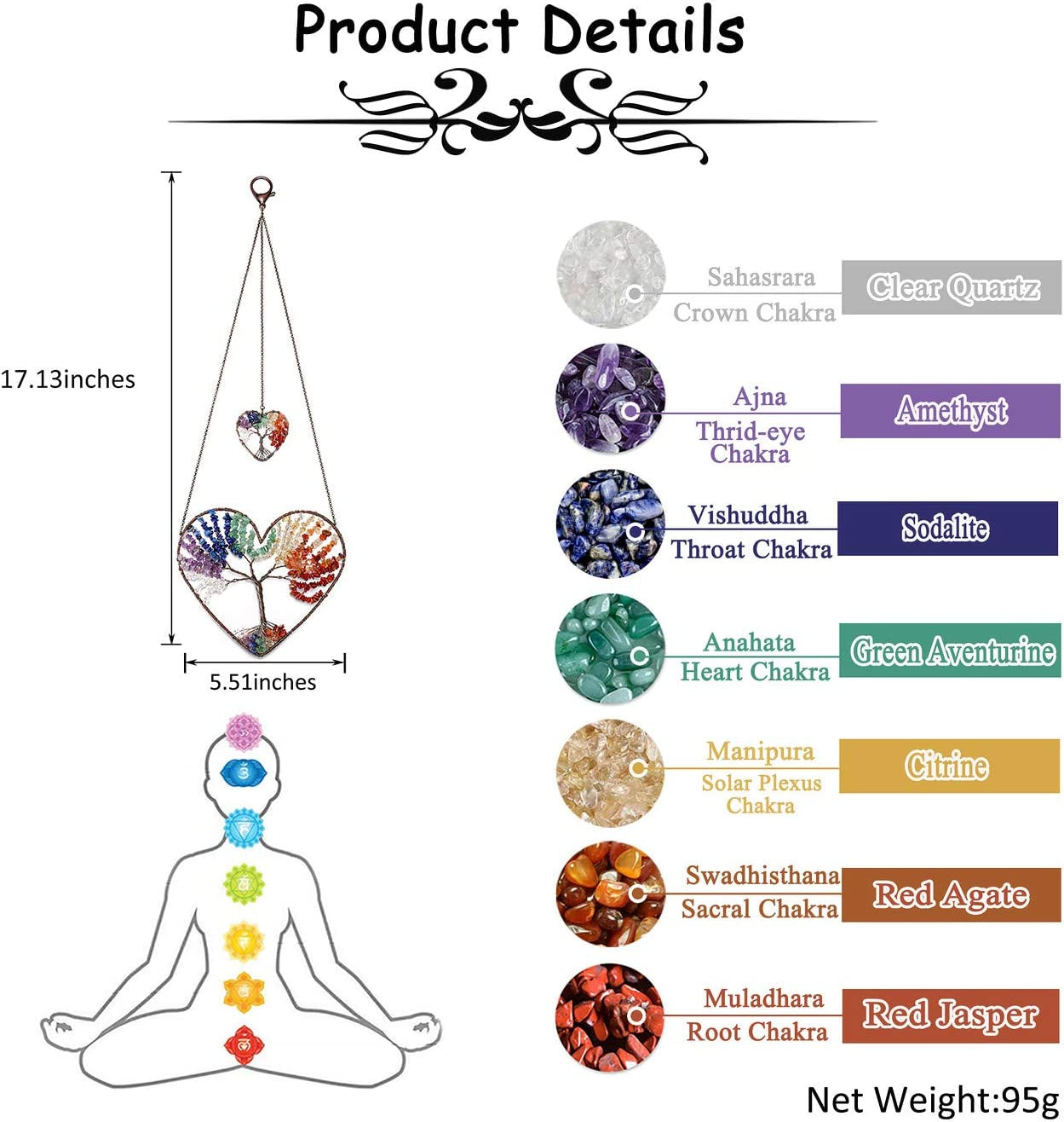 PESOENTH Tree of Life Chakra Stones Healing Crystals Wall Art - Elegant Home Decor and Gifts for Women, 7 Chakra Meditation and Feng Shui Ornaments for Christmas and Everyday Use