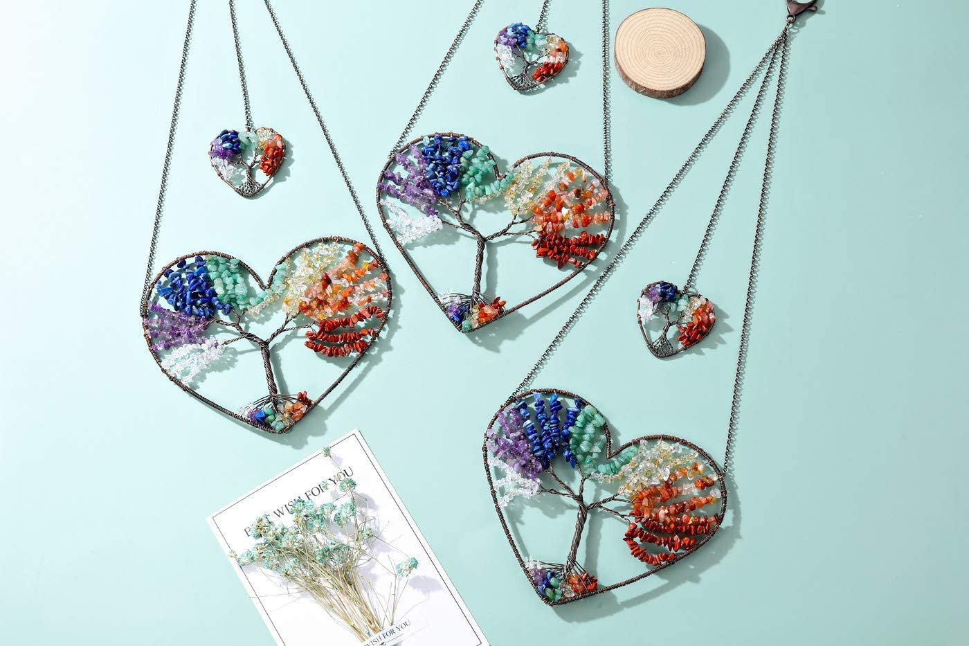 PESOENTH Tree of Life Chakra Stones Healing Crystals Wall Art - Elegant Home Decor and Gifts for Women, 7 Chakra Meditation and Feng Shui Ornaments for Christmas and Everyday Use