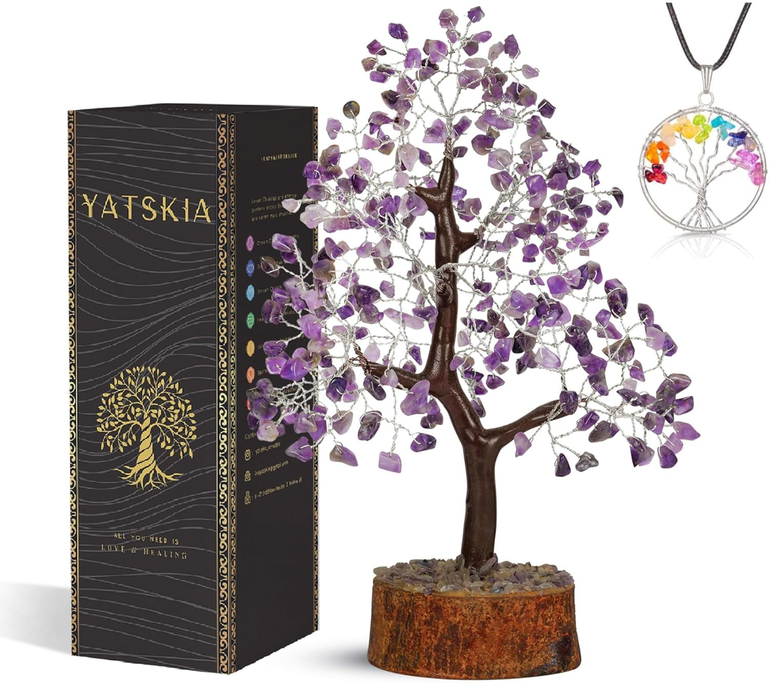 YATSKIA Rose Quartz Crystal Bonsai Tree of Life - Elegant Pink Office Decor - Gemstone Desk Decoration for Women