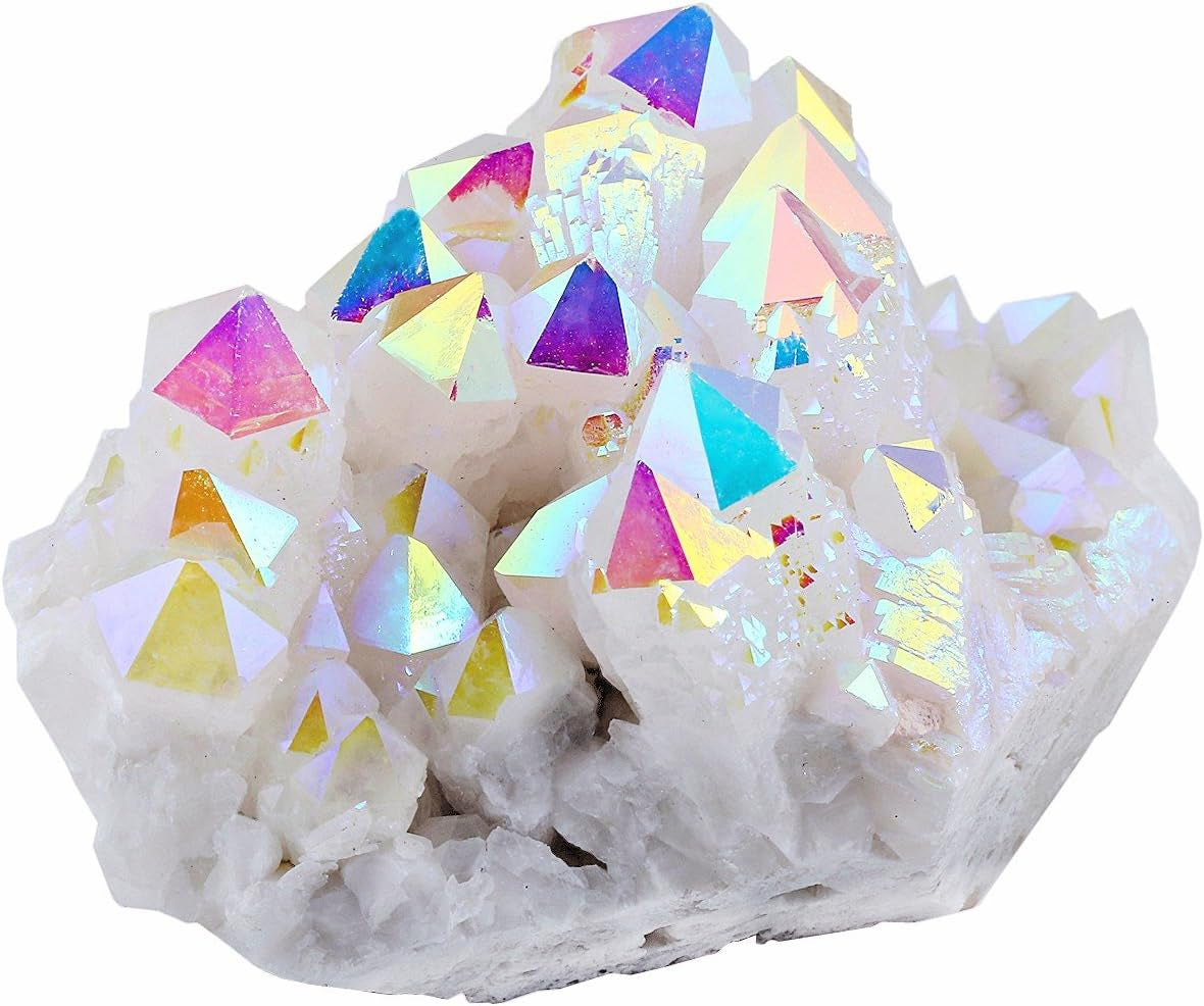 Mookaitedecor Titanium-Coated Natural Rock Crystal Cluster Geode Specimen in Purple and Gold