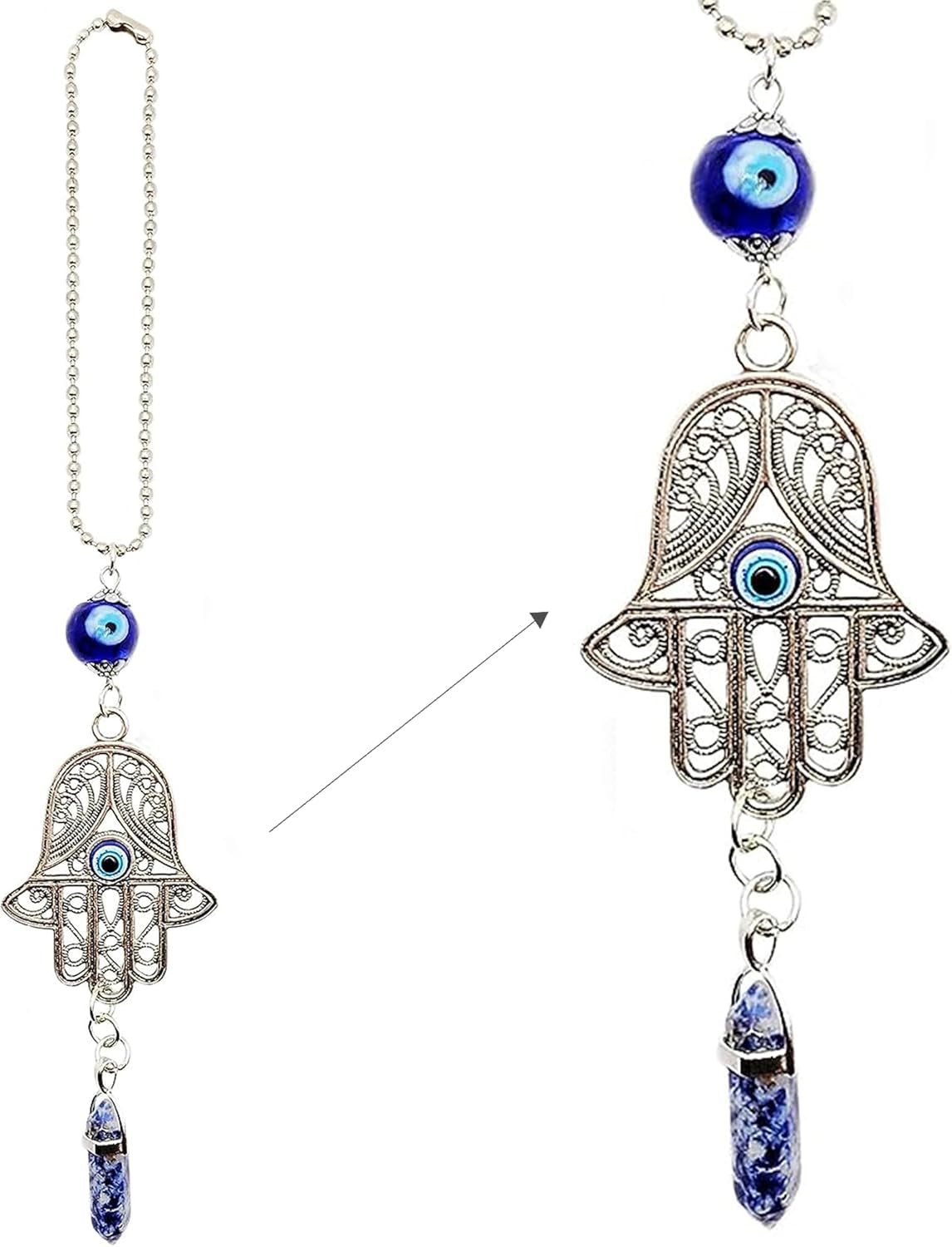LUCKBOOSTIUM Hand Protection Amulet - Evil Eye Rearview Mirror Hanging Ornament and Good Luck Charm (2" x 11", White Turquoise)