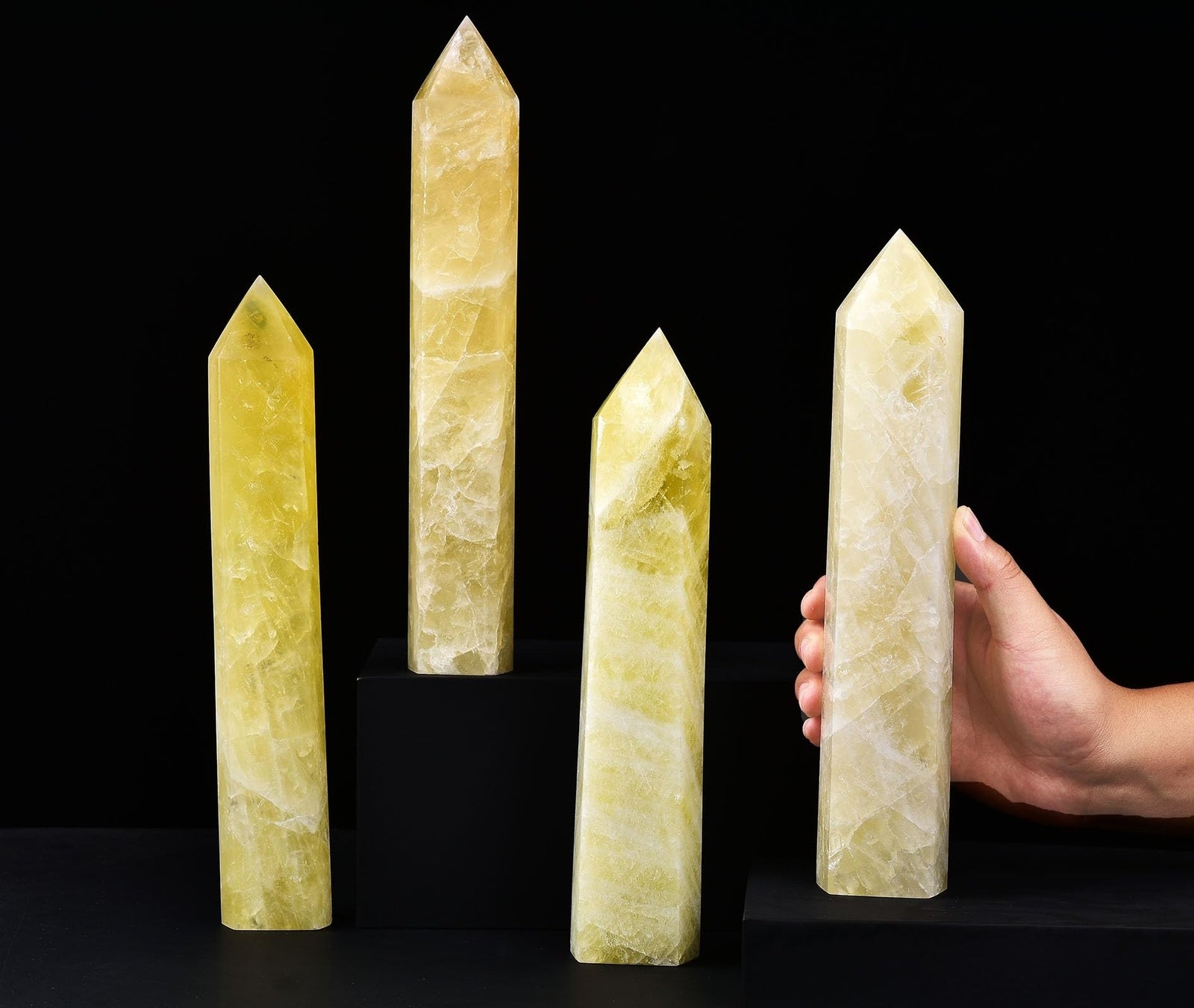 AMOYSTONE Extra Large Crystal Obelisk Tower Lemon Quartz Point Wand 6 Faceted...