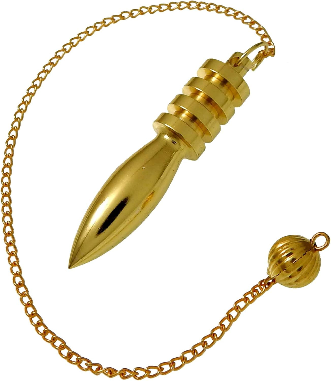 Brass Metal Spiral Pendulum with 9 Ring Coil - Designer Cone Shape for Divination and Healing Dowsing