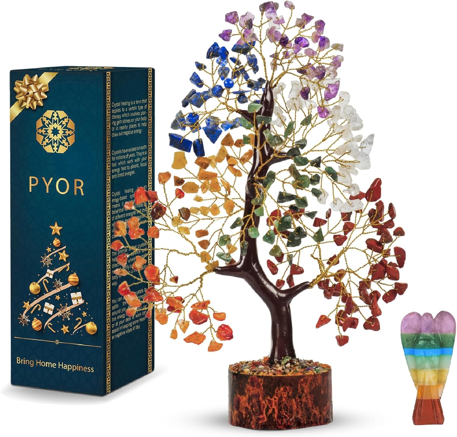 PYOR Chakra Tree with Crystals - Ideal Housewarming and Birthday Gifts for Women - Elegant Office Decor and Reiki Healing Gemstone Tree - Includes Crystal Star Merkaba