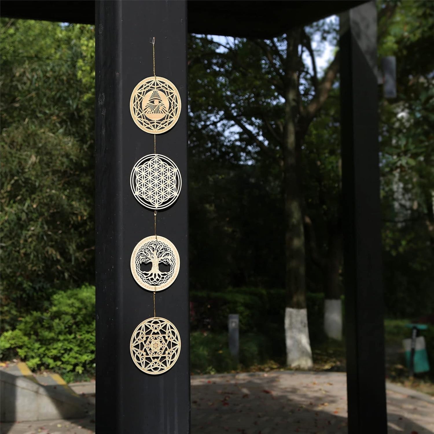 5.31" Sacred Geometry Wall Art Set of 4 (Eye of Horus, Flower of Life, Tree of Life, Metatron's Cube) - Crystal Grid Meditation and Chakra Wooden Decor for Yoga and Spiritual Gifting