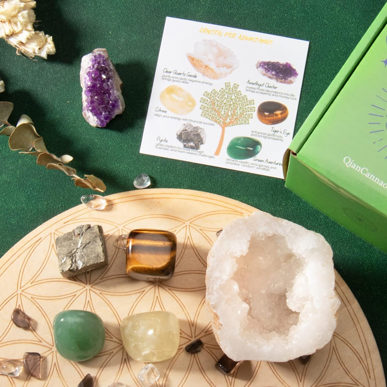 Qiancannaor Abundance and Prosperity Crystal and Healing Stones Set for Spiritual Practices, Meditation, and Feng Shui