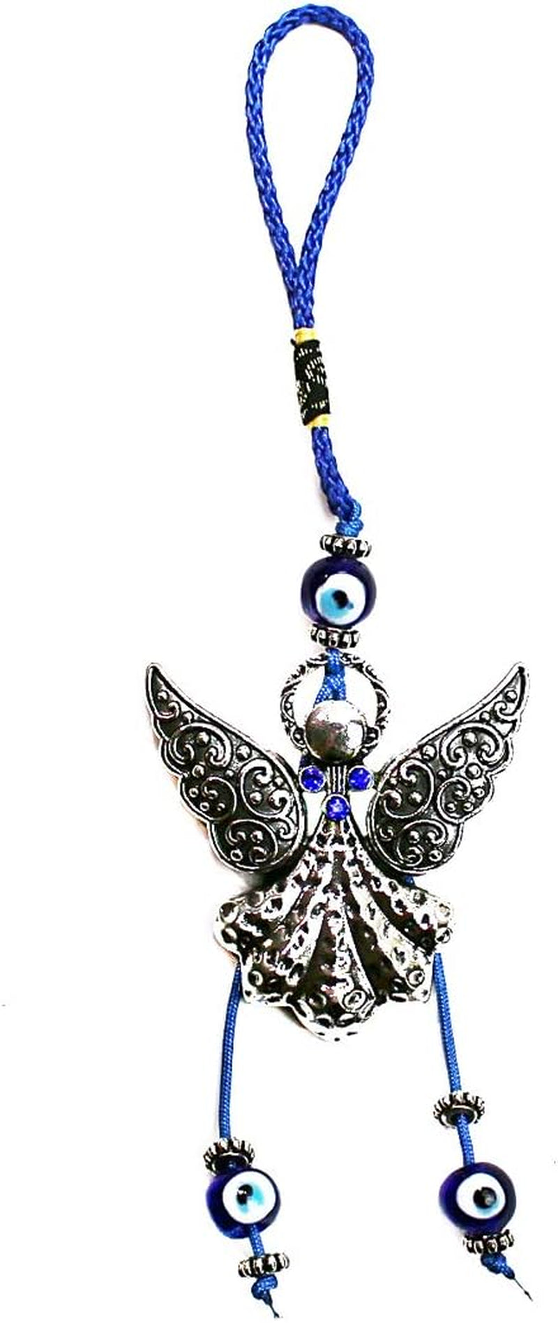 LUCKBOOSTIUM Elegant Angel with Blue Crystal and Evil Eye Hanging Ornament - Good Luck Charm for Home, Keys, Purses, Bags, and Rear View Mirrors - Ideal Gift for Men and Women