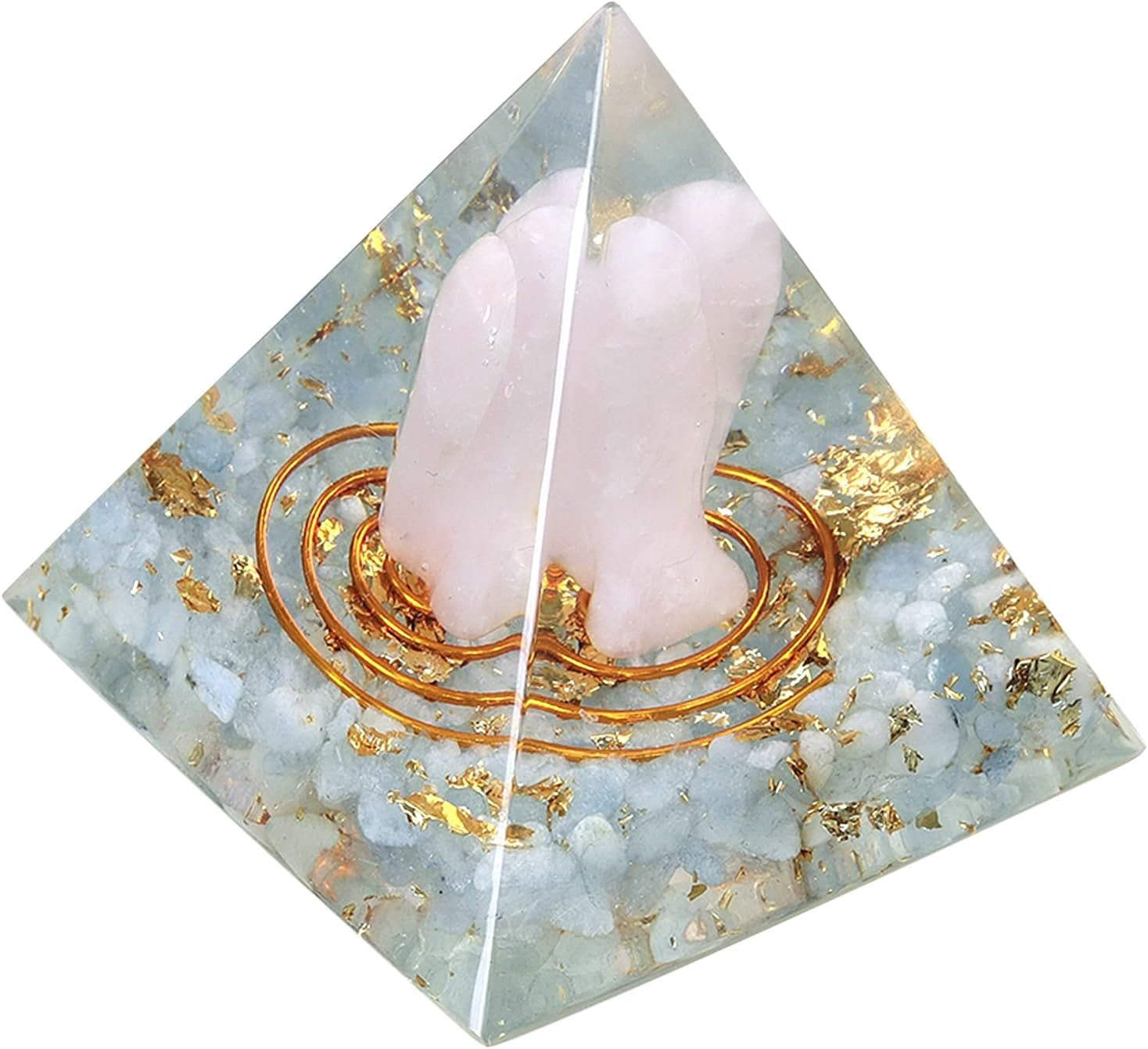 Rose Quartz Angel with Orgone Crystal Pyramid - Healing Decor for Reiki and Meditation