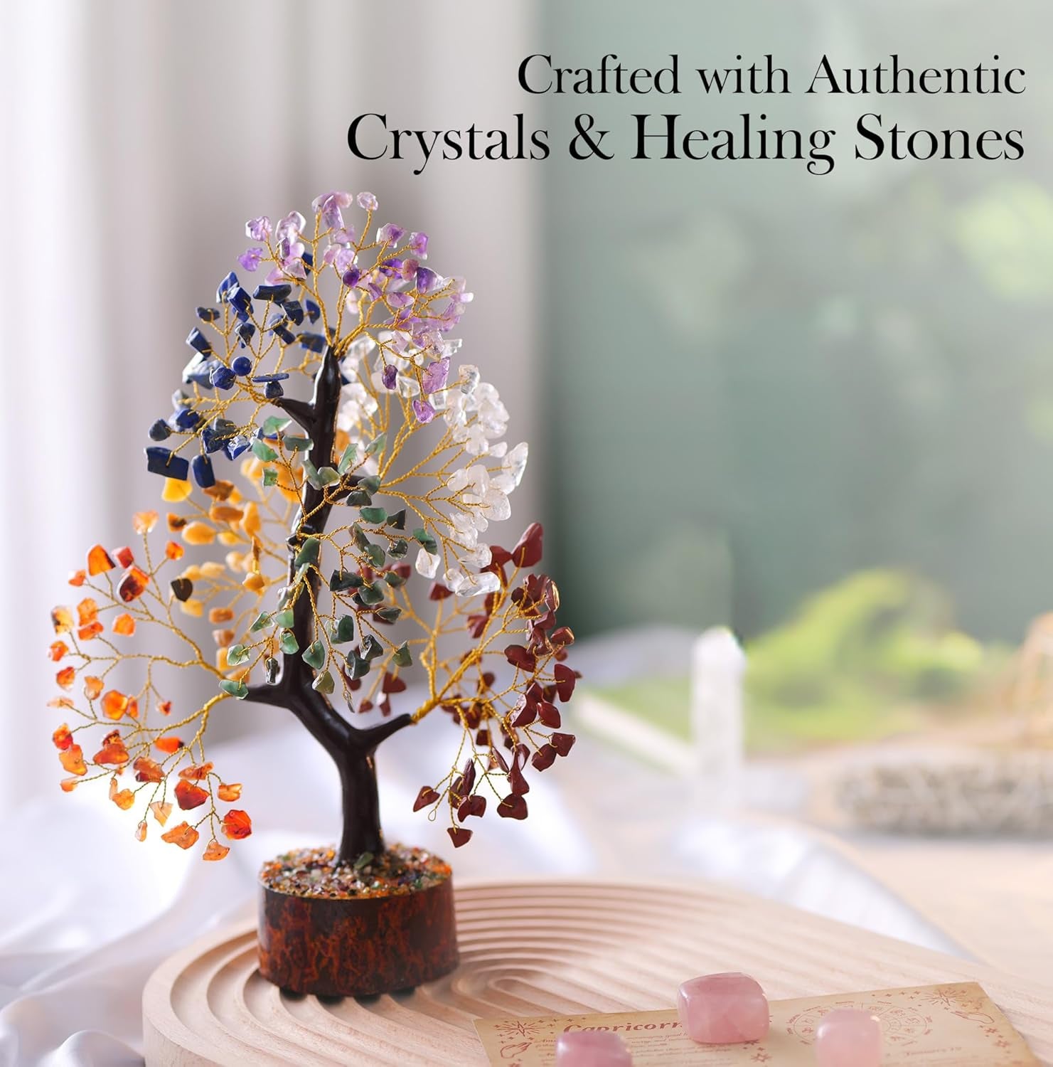 PYOR Chakra Tree with Crystals - Ideal Housewarming and Birthday Gifts for Women - Elegant Office Decor and Reiki Healing Gemstone Tree - Includes Crystal Star Merkaba
