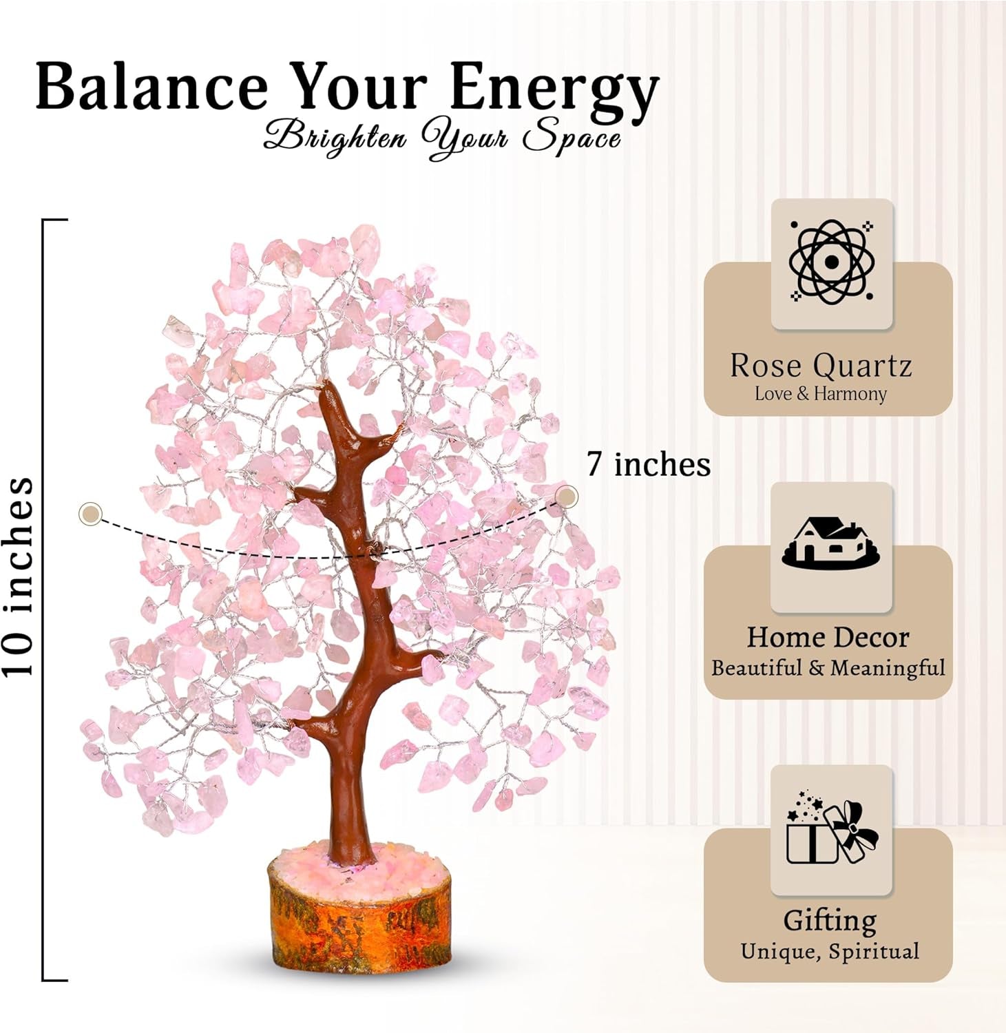 YATSKIA Rose Quartz Crystal Bonsai Tree of Life - Elegant Pink Office Decor - Gemstone Desk Decoration for Women