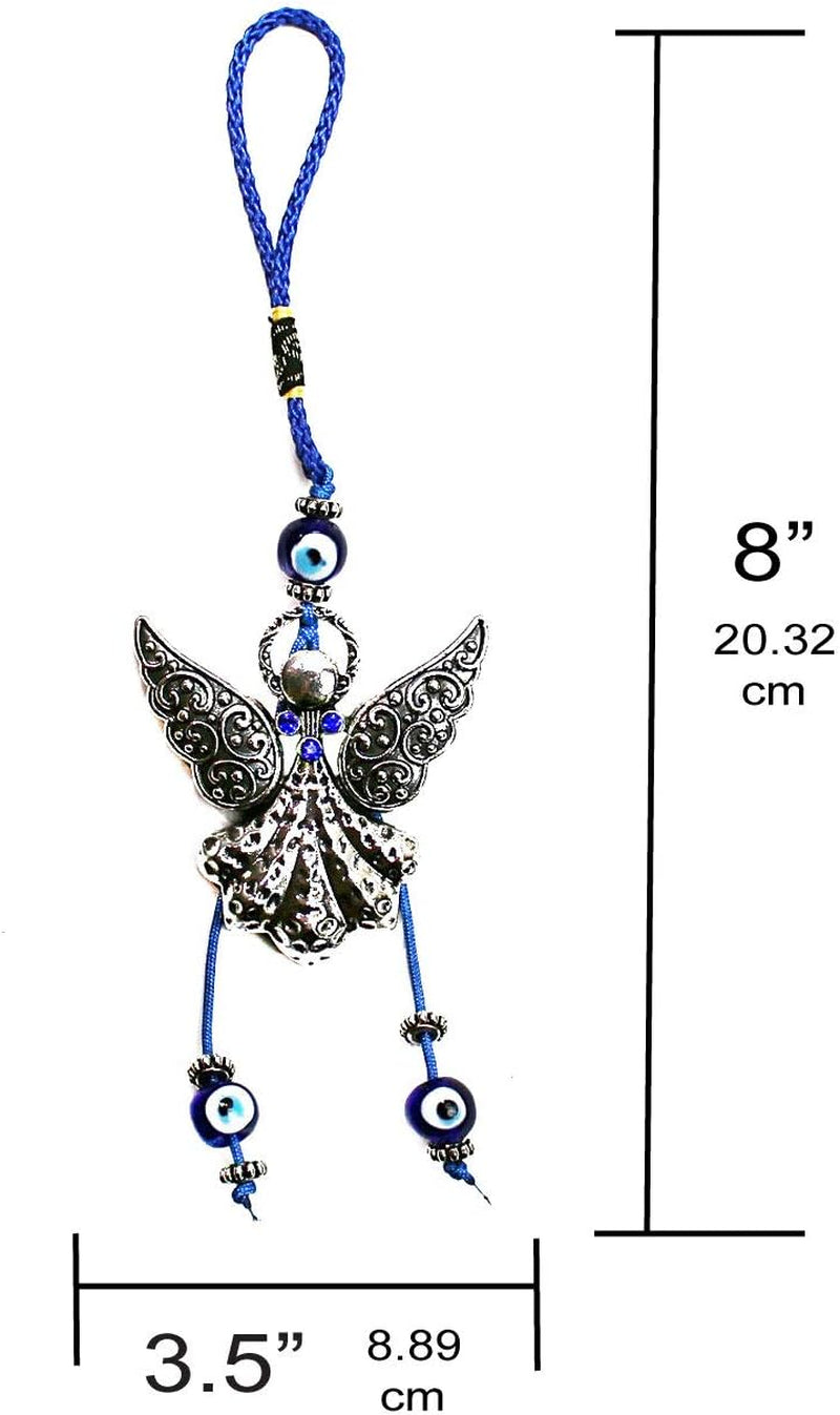 LUCKBOOSTIUM Elegant Angel with Blue Crystal and Evil Eye Hanging Ornament - Good Luck Charm for Home, Keys, Purses, Bags, and Rear View Mirrors - Ideal Gift for Men and Women