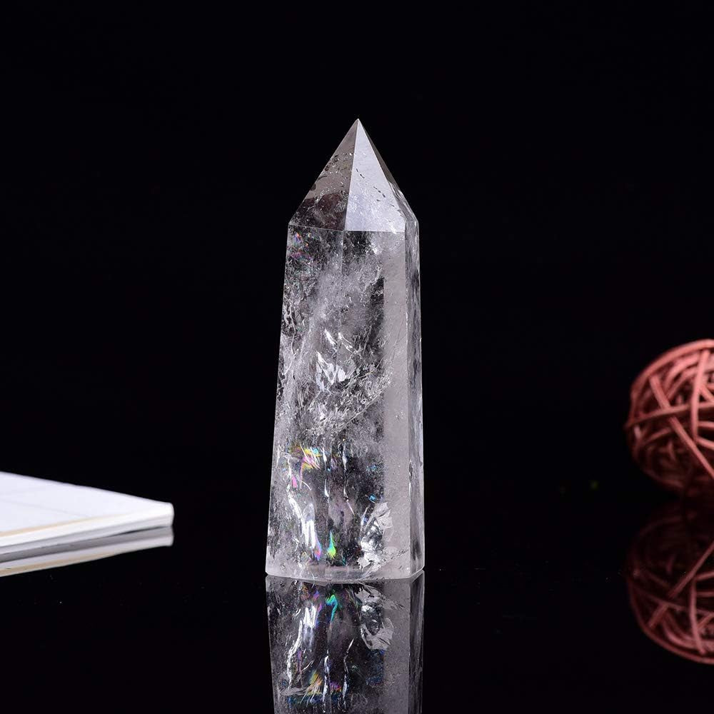 Runyangshi Natural Clear Quartz Healing Crystal Wands, 3.3"-3.5" Height, 6 Faceted Prism Design for Reiki and Chakra Healing