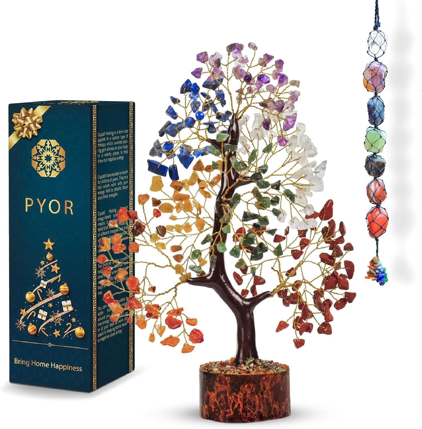 PYOR Chakra Tree with Crystals - Ideal Housewarming and Birthday Gifts for Women - Elegant Office Decor and Reiki Healing Gemstone Tree - Includes Crystal Star Merkaba