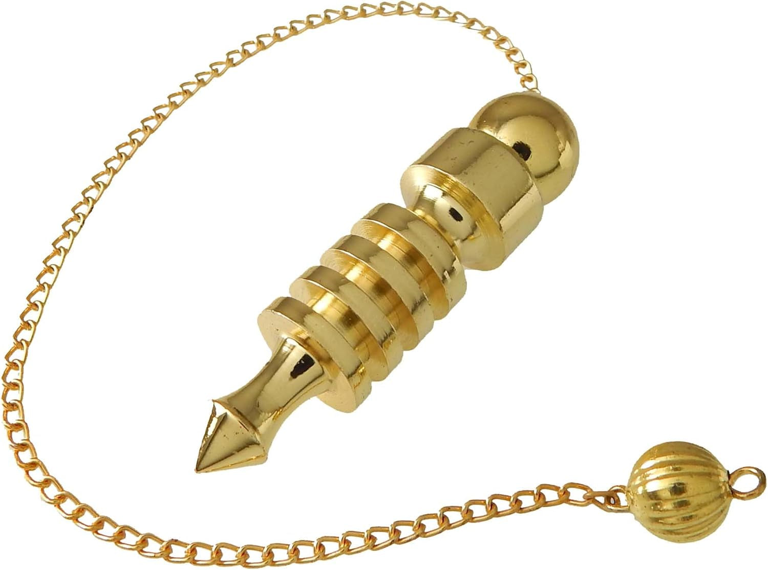 Brass Metal Spiral Pendulum with 9 Ring Coil - Designer Cone Shape for Divination and Healing Dowsing