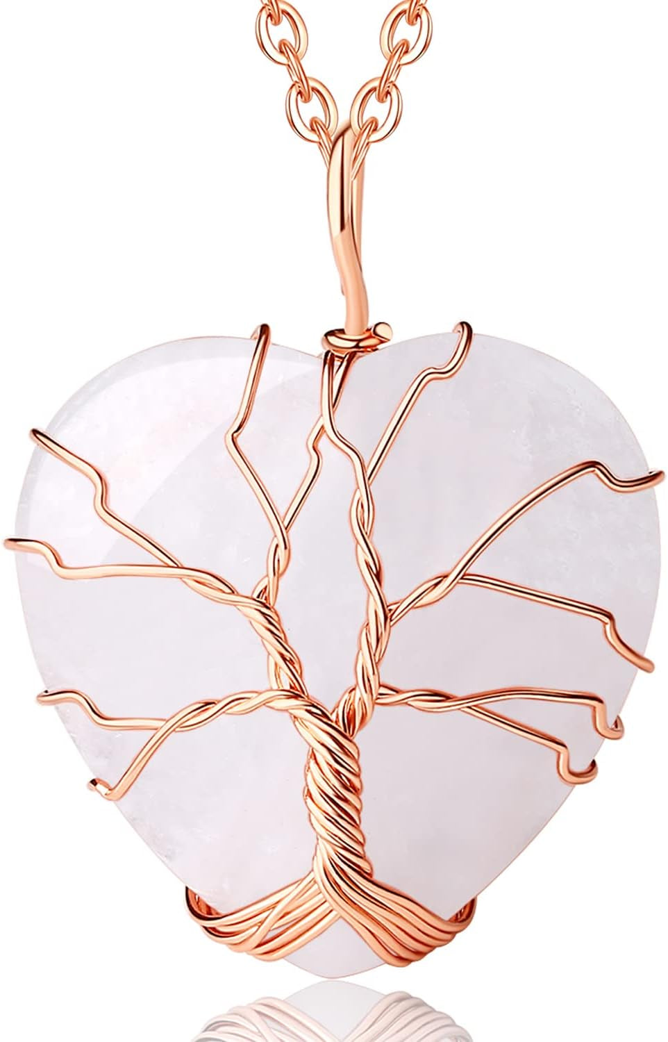 Rose Quartz Healing Crystal Necklace - Heart-Shaped Reiki Energy Jewelry for Women - Perfect Gift for Mother's Day and Christmas