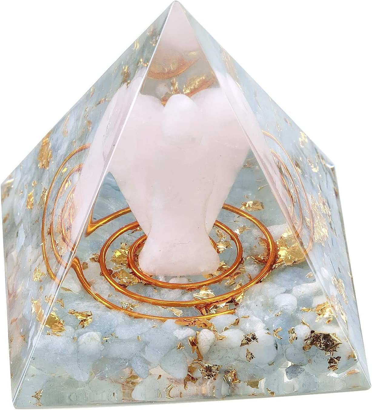 Rose Quartz Angel with Orgone Crystal Pyramid - Healing Decor for Reiki and Meditation