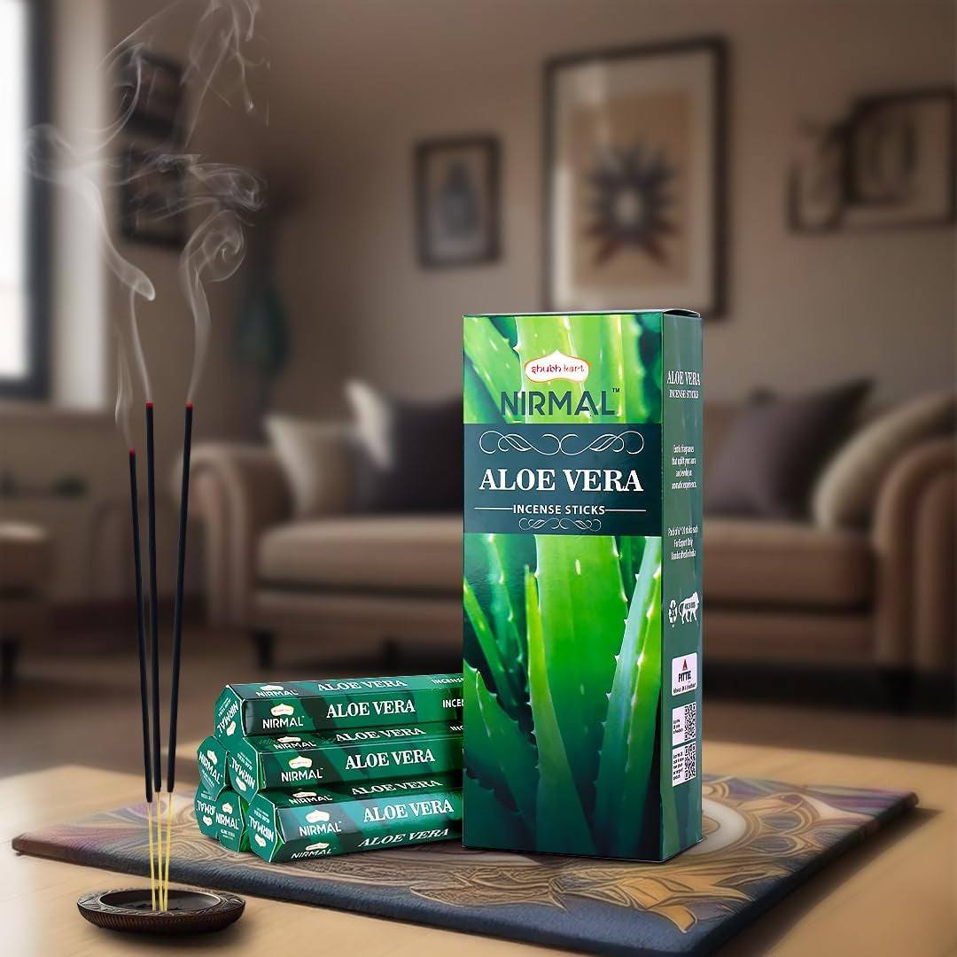 Shubhkart Hexa Aloe Vera Incense Sticks - Set of 6 Packs, 120 Sticks for Relaxation, Stress Relief, and Mindful Meditation | Eco-Friendly and Non-Toxic Aromatic Incense
