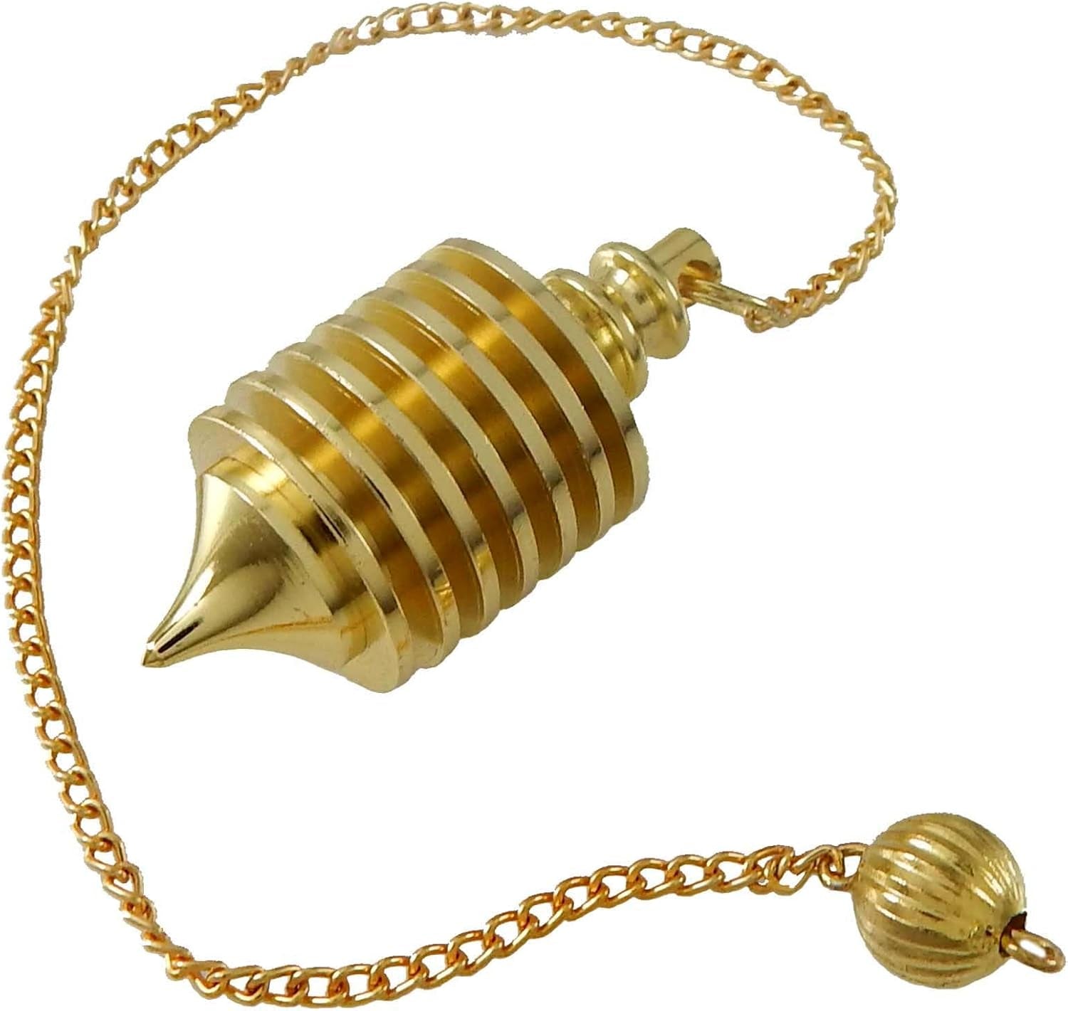 Brass Metal Spiral Pendulum with 9 Ring Coil - Designer Cone Shape for Divination and Healing Dowsing