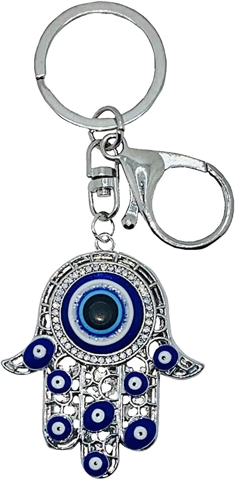 LUCKBOOSTIUM Hamsa Hand Evil Eye Keychain with Crystal Rhinestones - Good Luck Charm for Car Accessories, Decorative Hanging Ornament, and Bag Charms (Gold)