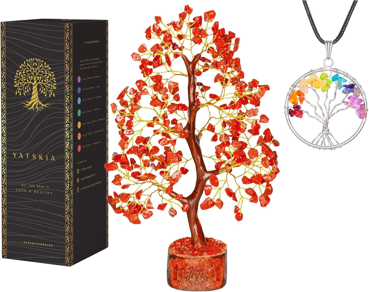 YATSKIA Rose Quartz Crystal Bonsai Tree of Life - Elegant Pink Office Decor - Gemstone Desk Decoration for Women