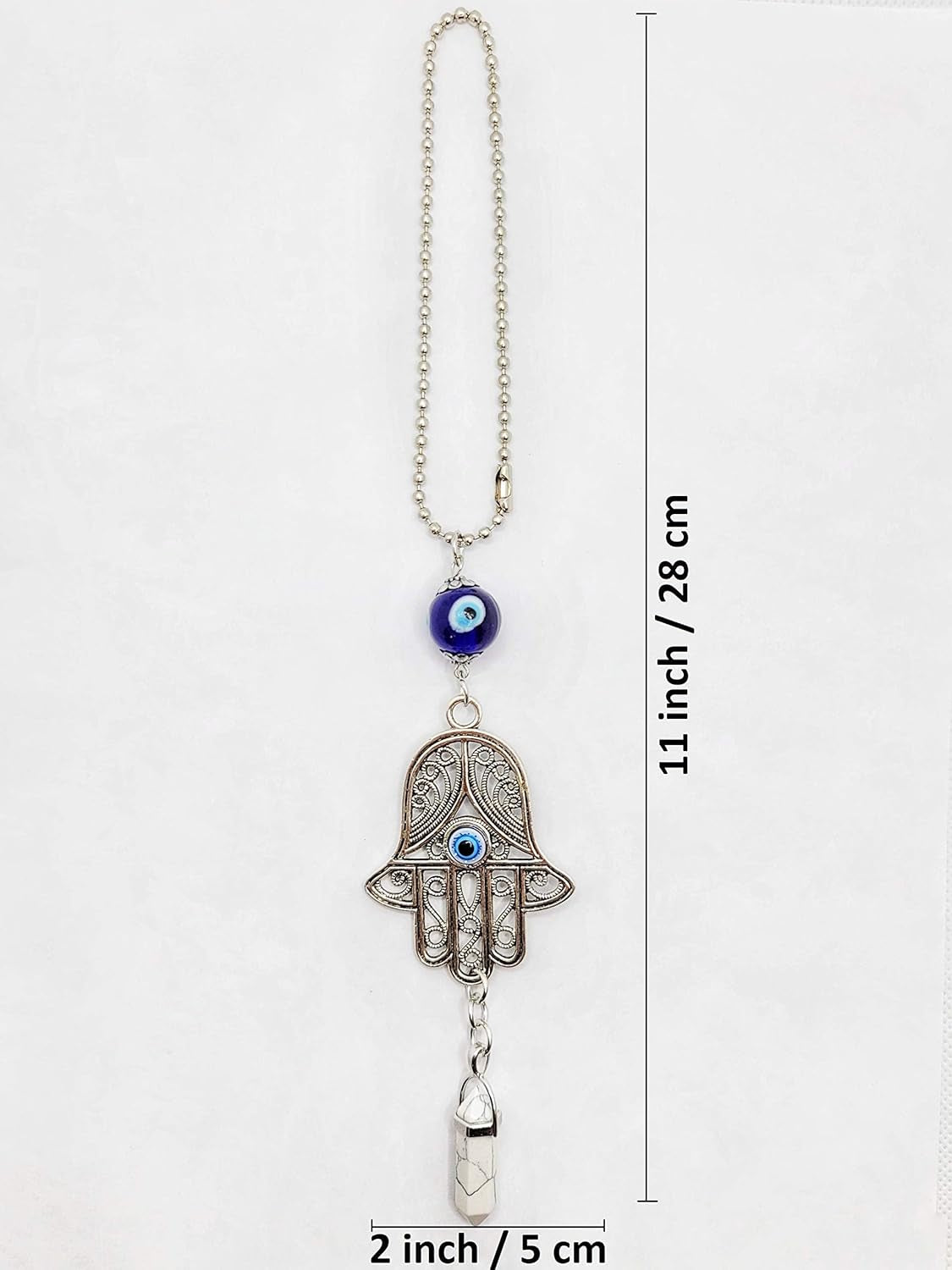 LUCKBOOSTIUM Hand Protection Amulet - Evil Eye Rearview Mirror Hanging Ornament and Good Luck Charm (2" x 11", White Turquoise)