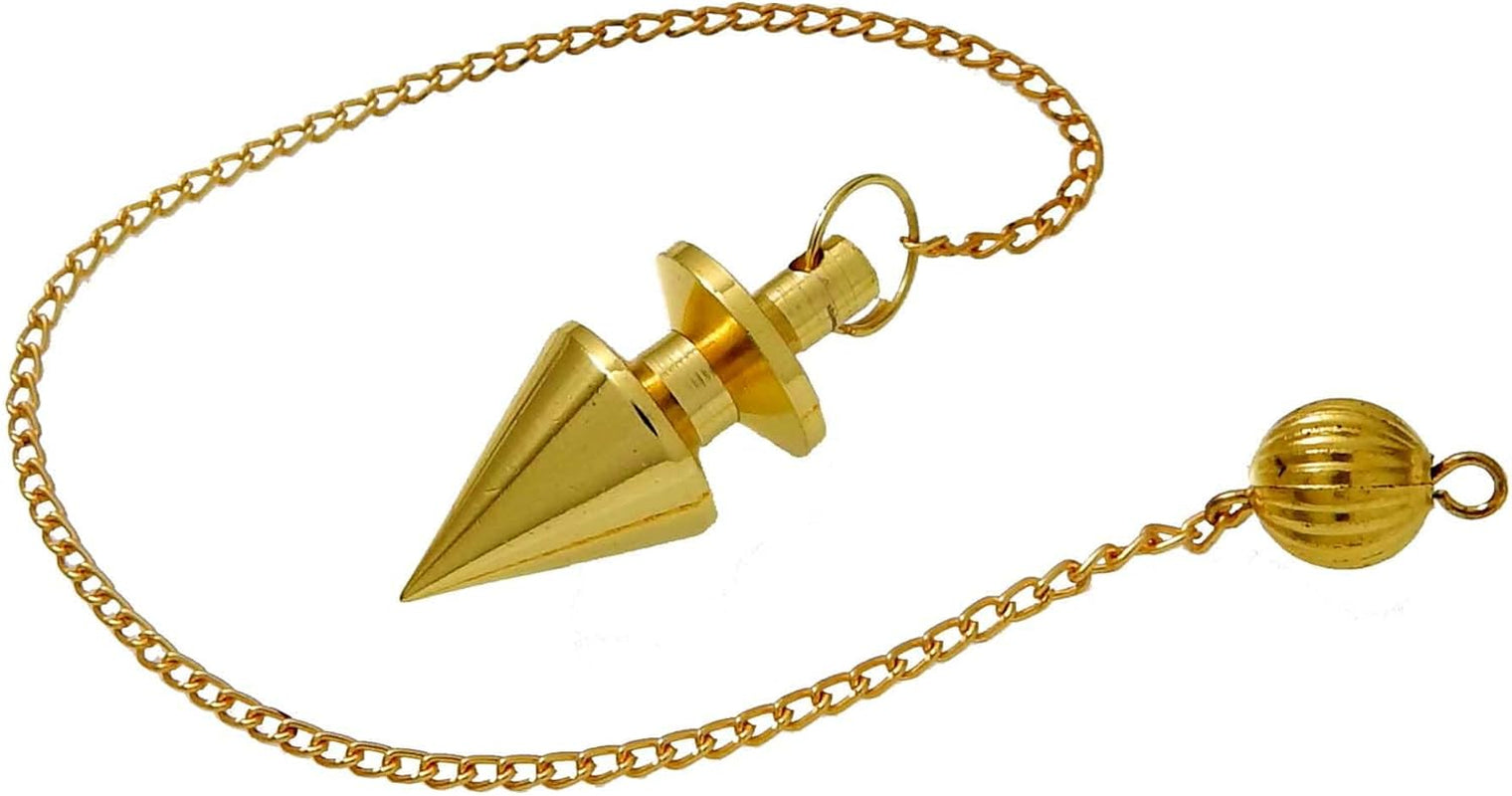 Brass Metal Spiral Pendulum with 9 Ring Coil - Designer Cone Shape for Divination and Healing Dowsing