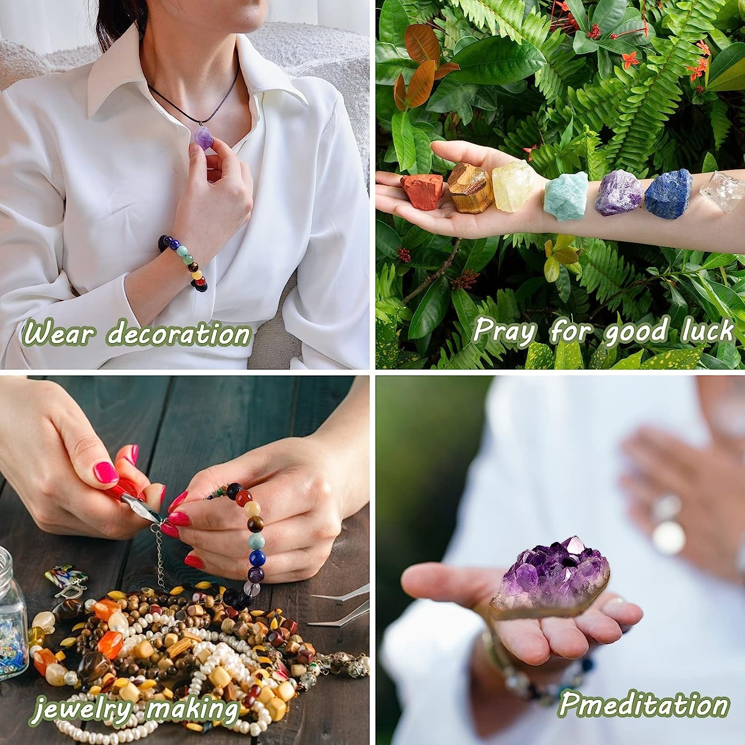 AOOVOO 26-Piece Healing Crystals and Stones Gift Set with 7 Raw Chakra Stones, 7 Tumbled Gemstones, Amethyst Necklace, Selenite Plate, Lava Bracelet, Clear Quartz, and Gift Box