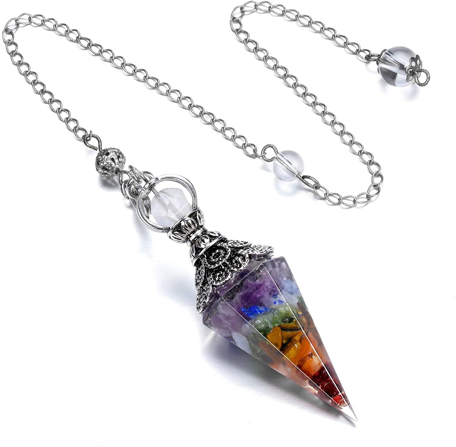 GEHECRST Natural Lapis Lazuli Healing Crystal Pendulum with Hexagonal Faceted Point, Orgone Resin Spiritual Pendant for Divination, Reiki, and Energy Balancing