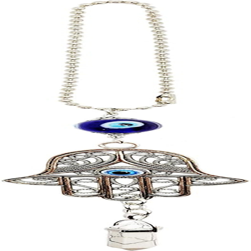 LUCKBOOSTIUM Hand Protection Amulet - Evil Eye Rearview Mirror Hanging Ornament and Good Luck Charm (2" x 11", White Turquoise)