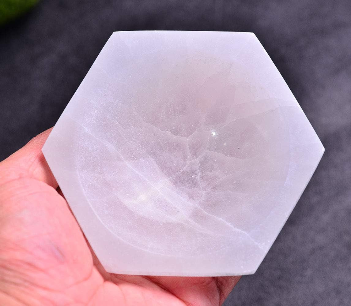 JIC Gem 5-Inch Hand-Carved Heart-Shaped Selenite Bowl - Moroccan Selenite Crystals for Cleansing, Charging, and Decorative Purposes or Gifting