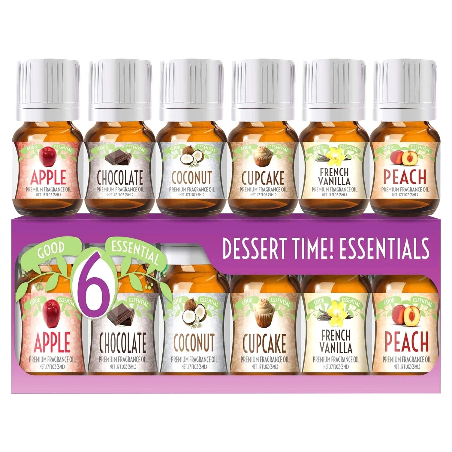 Fragrance Oils Set of 6 Scented Oils from Good Essential- Apple Oil, Chocolate Oil, Coconut Oil, French Vanilla Oil, Peach Oil, Cupcake Oil: Aromatherapy, Perfume, Soaps, Candles, Slime, Lotions!