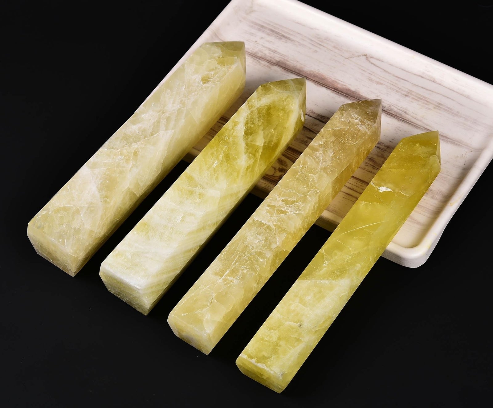 AMOYSTONE Extra Large Crystal Obelisk Tower Lemon Quartz Point Wand 6 Faceted...