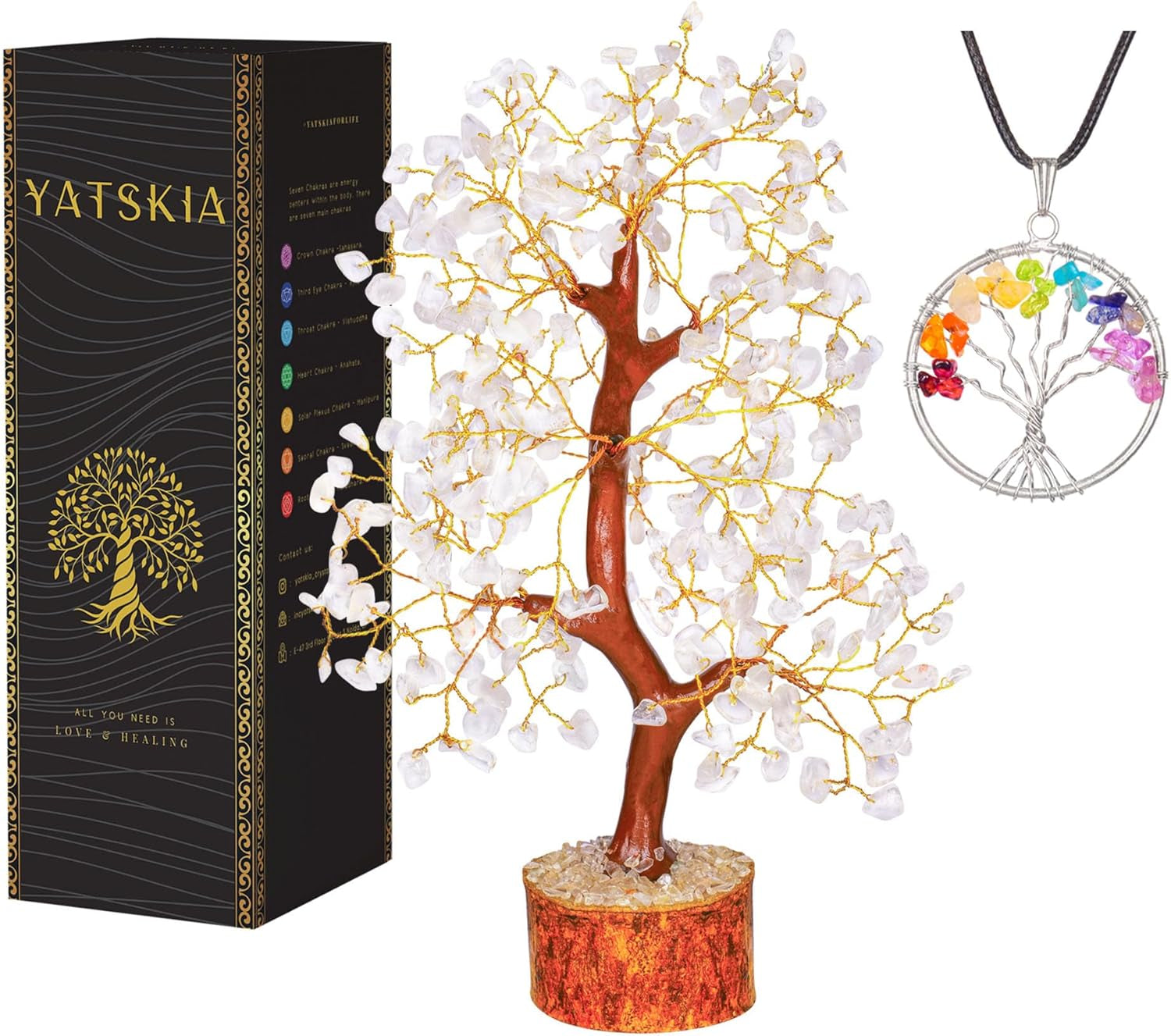 YATSKIA Rose Quartz Crystal Bonsai Tree of Life - Elegant Pink Office Decor - Gemstone Desk Decoration for Women