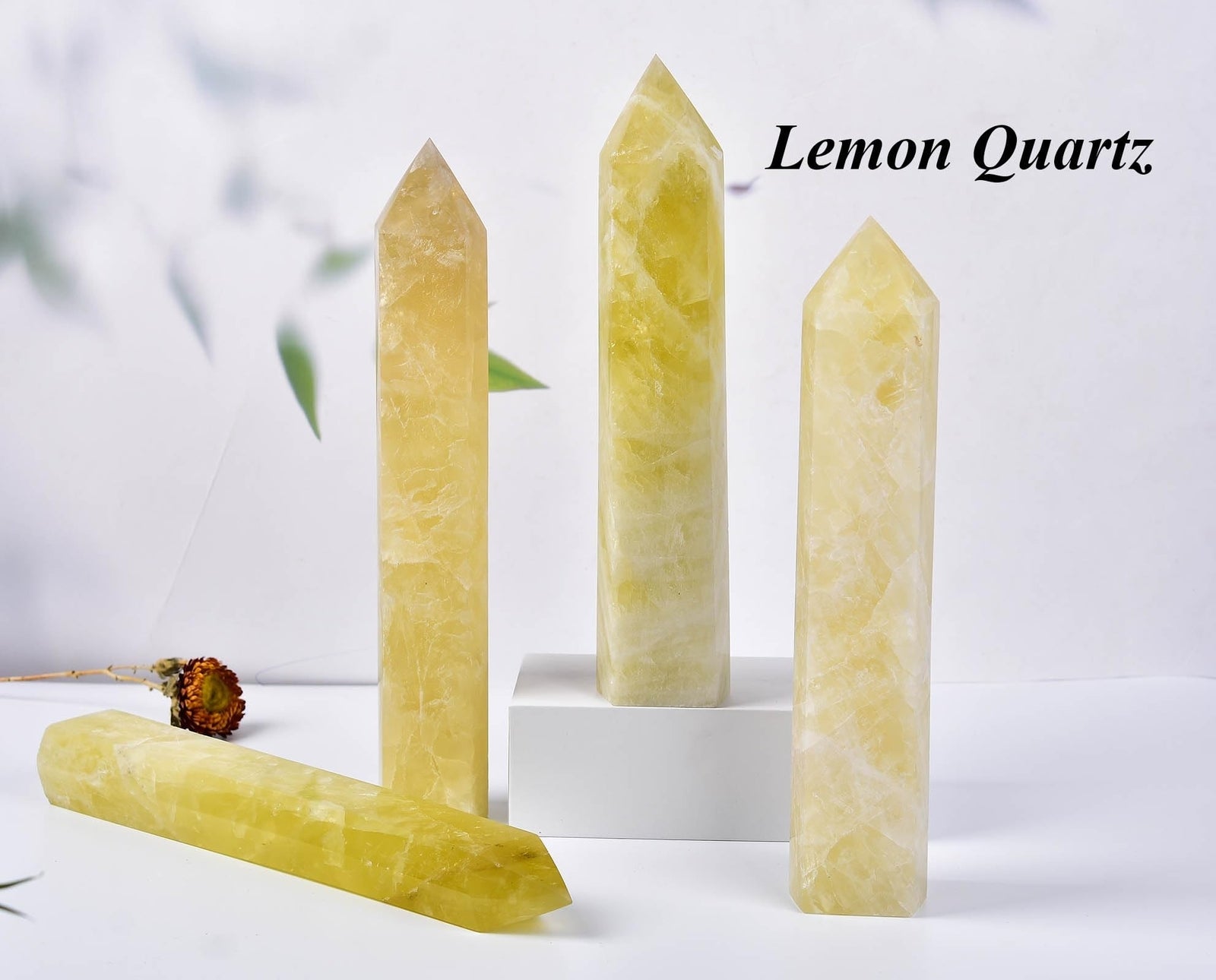 AMOYSTONE Extra Large Crystal Obelisk Tower Lemon Quartz Point Wand 6 Faceted...