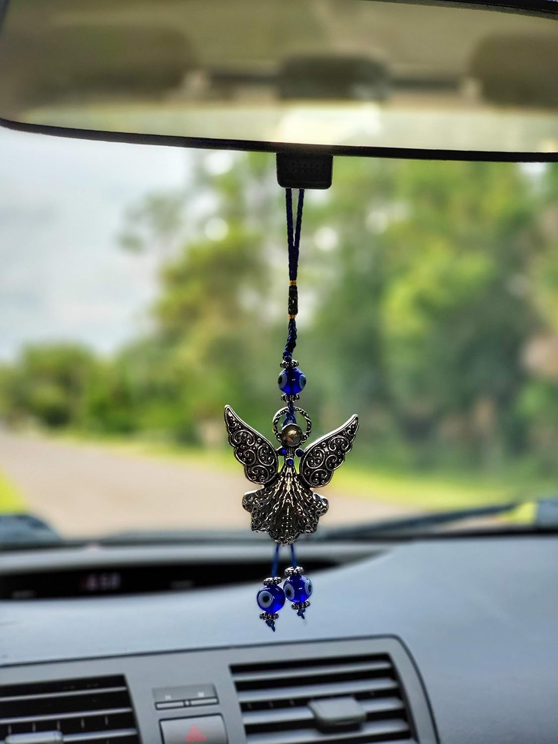 LUCKBOOSTIUM Elegant Angel with Blue Crystal and Evil Eye Hanging Ornament - Good Luck Charm for Home, Keys, Purses, Bags, and Rear View Mirrors - Ideal Gift for Men and Women